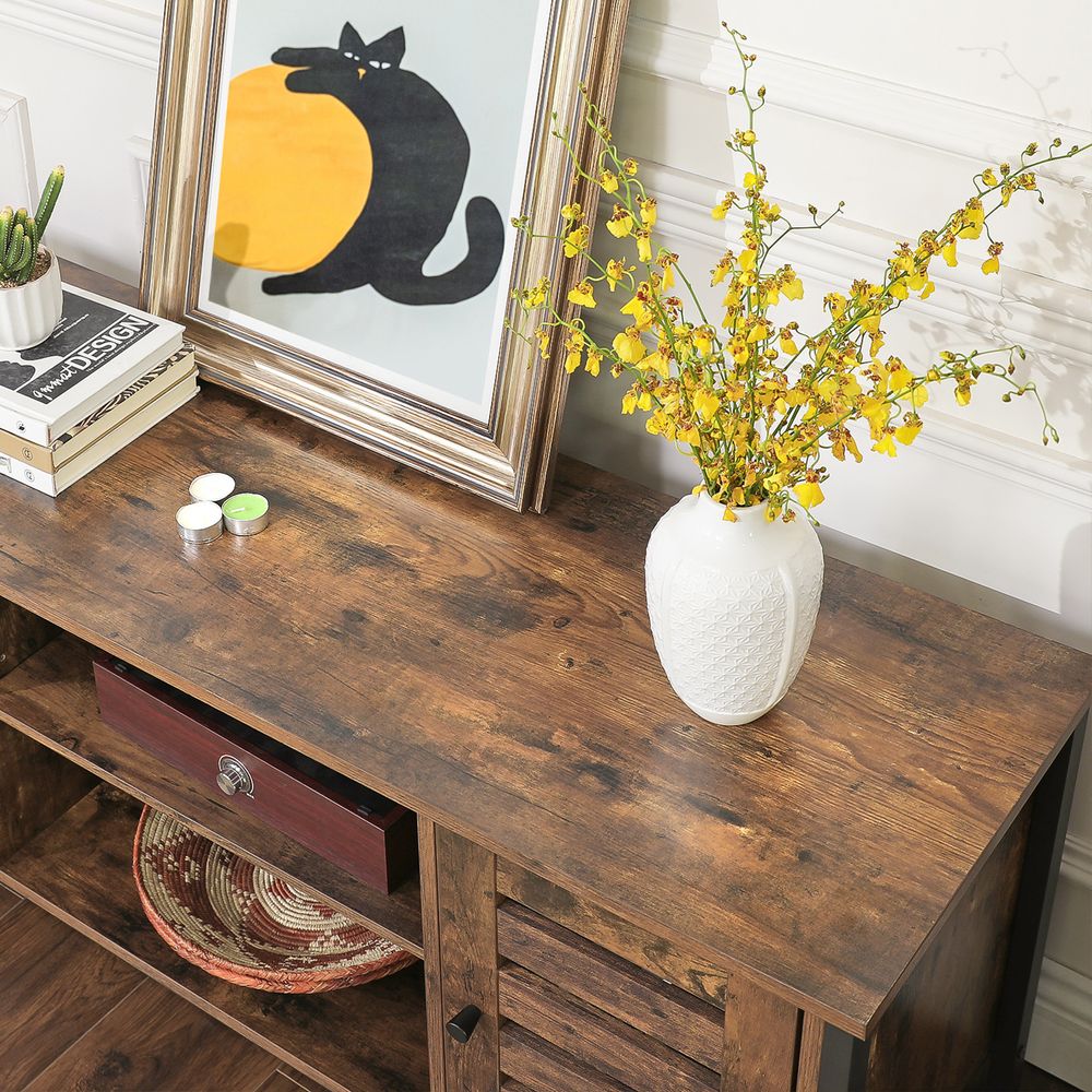 Vintage TV - meubel met Louvredeuren - Televisiekast met Opbergruimte - Verstelbare Plank - De Vries Meubels