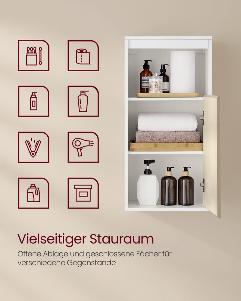 Wandkast voor de Badkamer – Wit & Natuurlijk Beige – 30 x 40 x 80 cm - De Vries Meubels