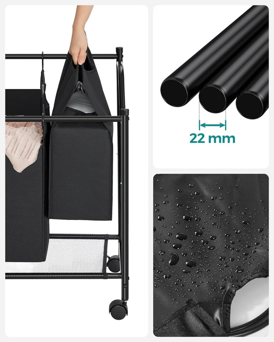 Wasmand met 4 Afneembare Zakken - Wasverzamelaar - met Wieltjes - Wasscheiding - De Vries Meubels