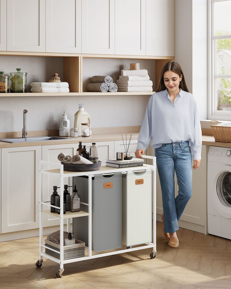 Wasmand Wagen 2 x 50L - Wasmand met Wieltjes - De Vries Meubels