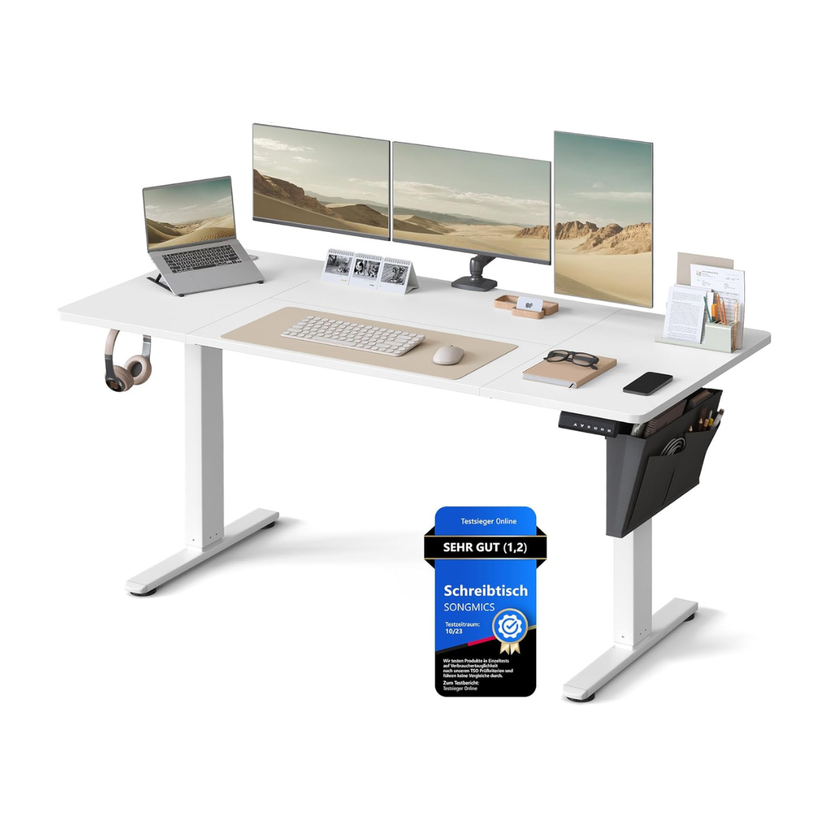 Elektrisch höhenverstellbarer Schreibtisch – 4 Speicherplätze – USB-C-Schnellladefunktion – 120 bis 180 x 80 cm