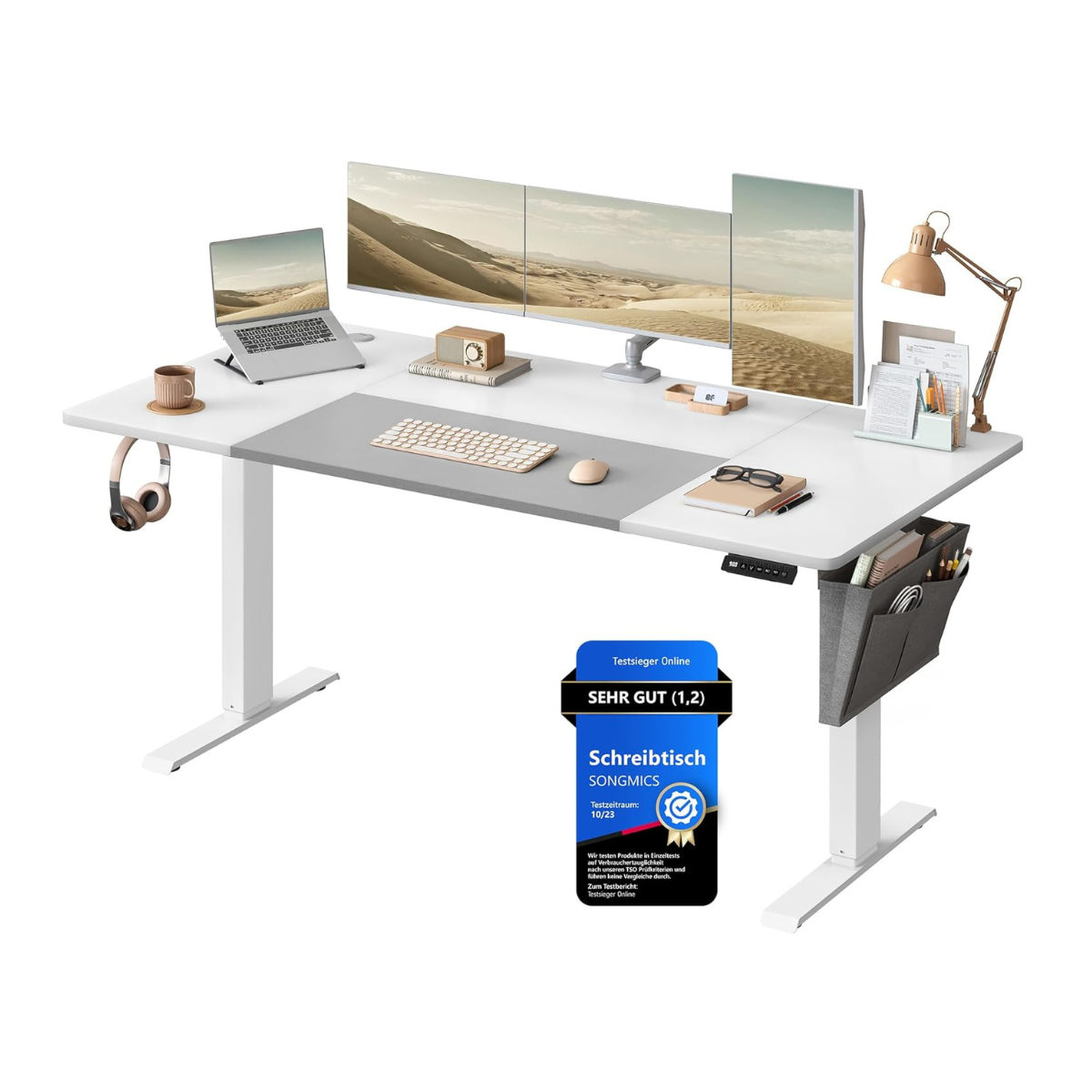 Elektrisch höhenverstellbarer Schreibtisch – 4 Speicherplätze – USB-C-Schnellladefunktion – 120 bis 180 x 80 cm
