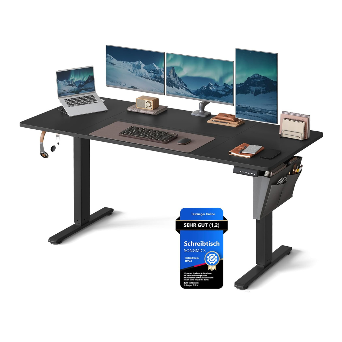 Elektrisch höhenverstellbarer Schreibtisch – 4 Speicherplätze – USB-C-Schnellladefunktion – 120 bis 180 x 80 cm