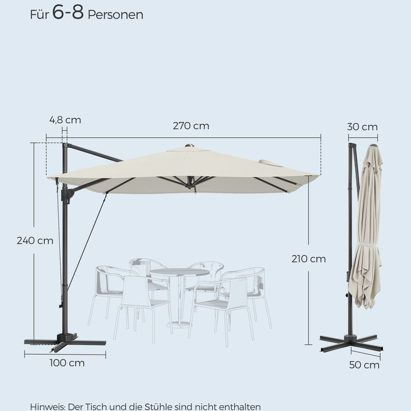 Zweefparasol 270 x 270 cm - Compleet Verstelbaar en 360° draaibaar - De Vries Meubels