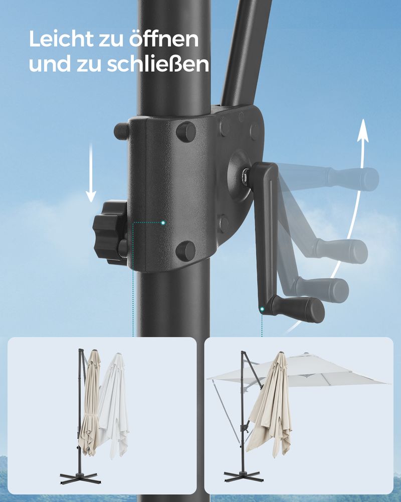 Zweefparasol 270 x 270 cm - Compleet Verstelbaar en 360° draaibaar - De Vries Meubels