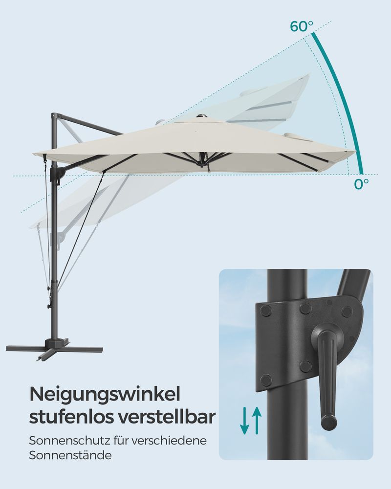 Zweefparasol 270 x 270 cm - Compleet Verstelbaar en 360° draaibaar - De Vries Meubels