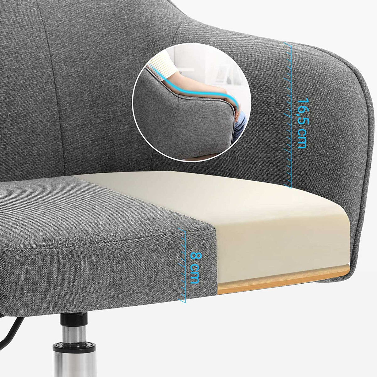 Bürostuhl mit Armlehnen – höhenverstellbar – bequeme Polsterung – 64 cm breit