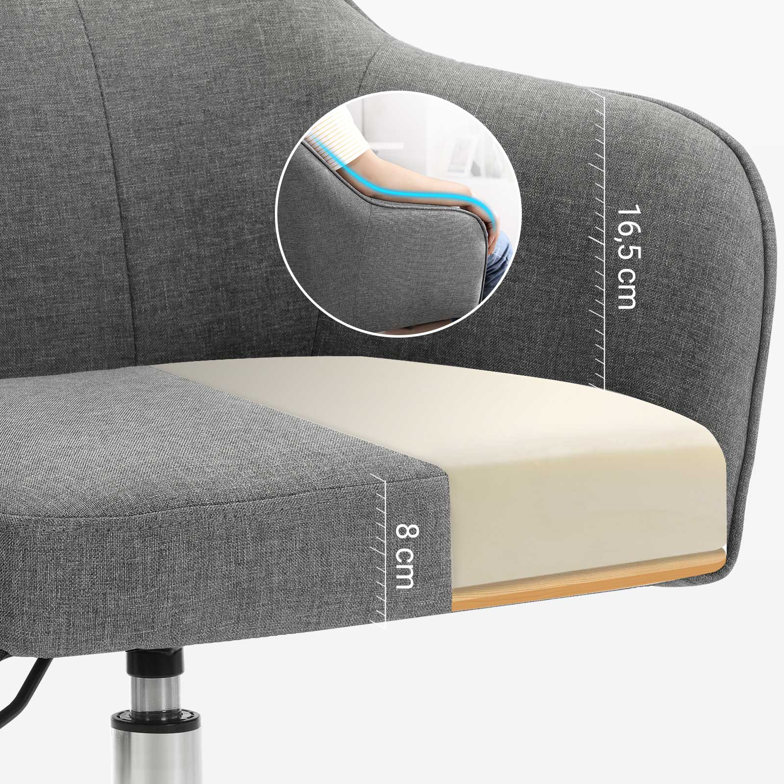 Bürostuhl mit Armlehnen – höhenverstellbar – bequeme Polsterung – 64 cm breit