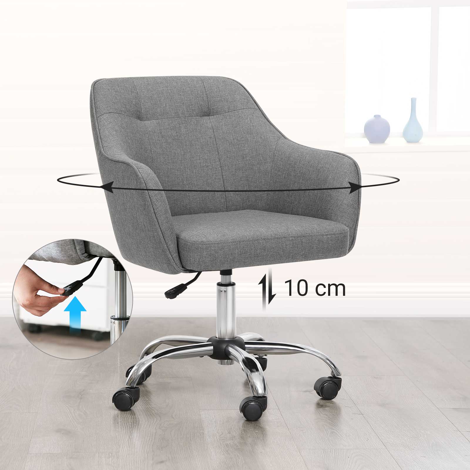 Bürostuhl mit Armlehnen – höhenverstellbar – bequeme Polsterung – 64 cm breit