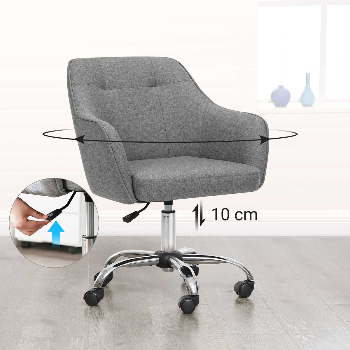 Bürostuhl mit Armlehnen – höhenverstellbar – bequeme Polsterung – 64 cm breit