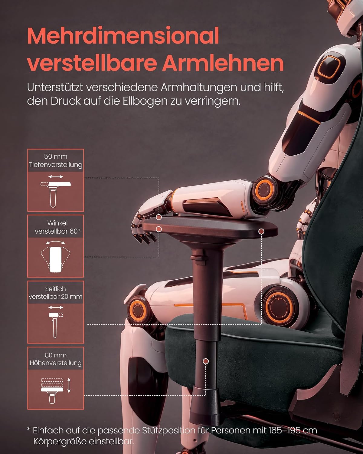 Gaming-Stuhl mit Taschenfederkern und Fußstütze – Kunstwildleder mit 4D-Armlehnen – bis 180 kg