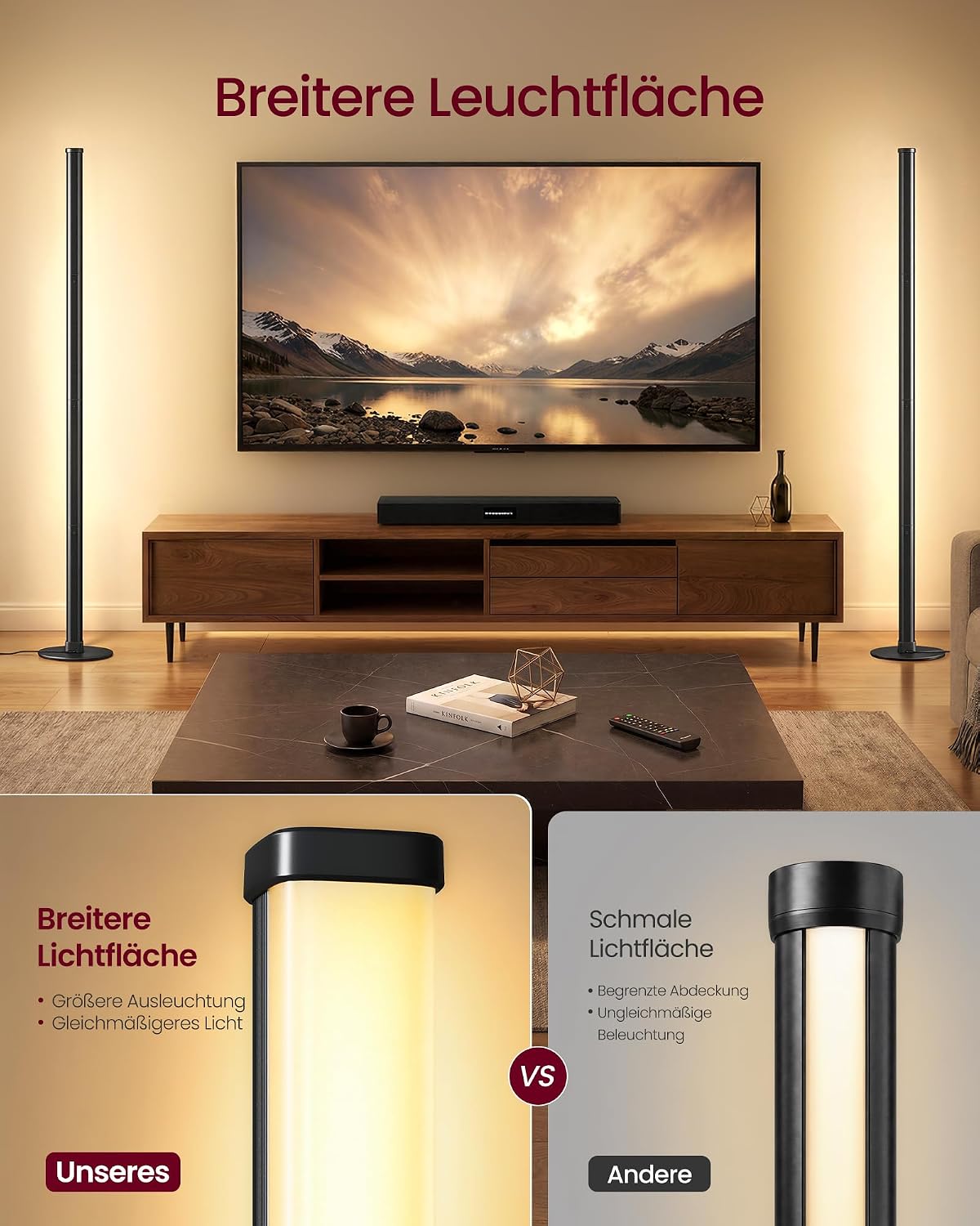 LED-Stehlampe dimmbar – indirektes Stimmungslicht 1200 Lumen – minimalistisches Design