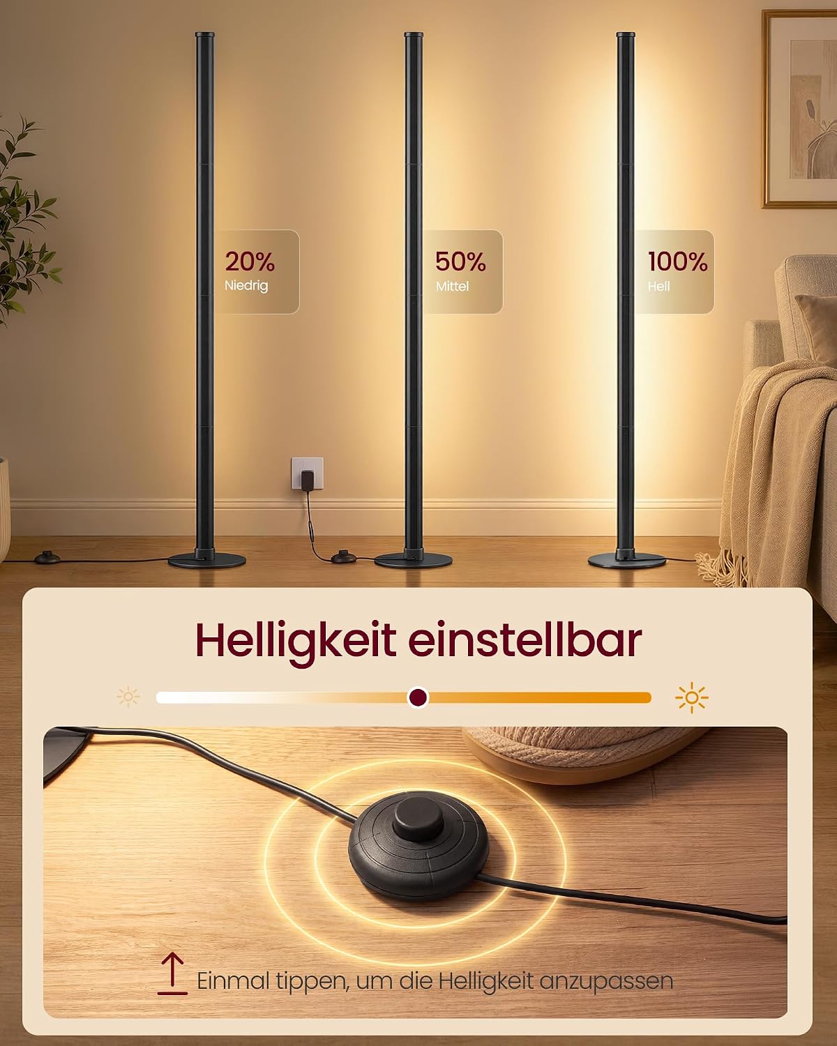 LED-Stehlampe dimmbar – indirektes Stimmungslicht 1200 Lumen – minimalistisches Design
