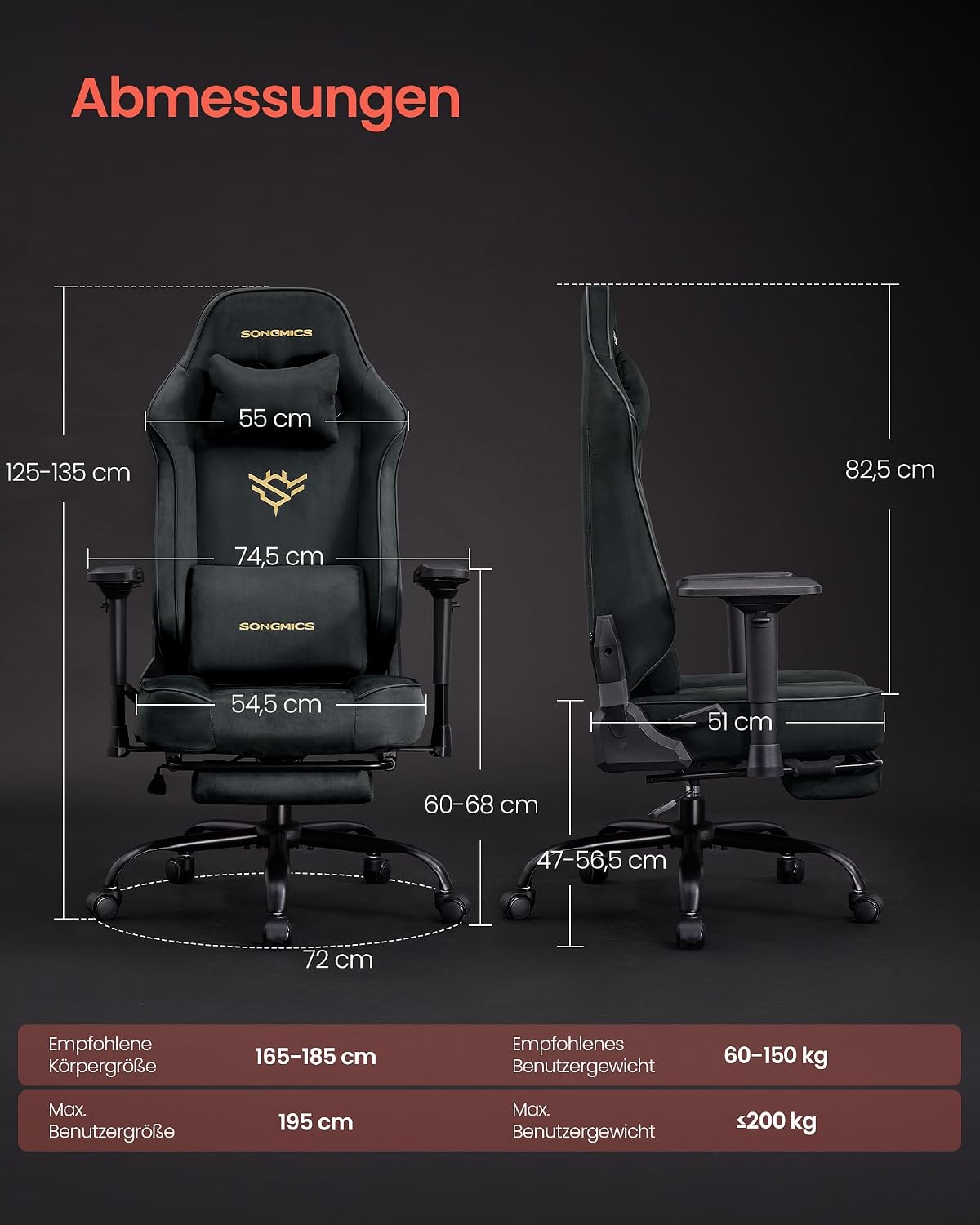 Gaming-Stuhl mit Taschenfederkern und Fußstütze – Kunstwildleder mit 4D-Armlehnen – bis 180 kg