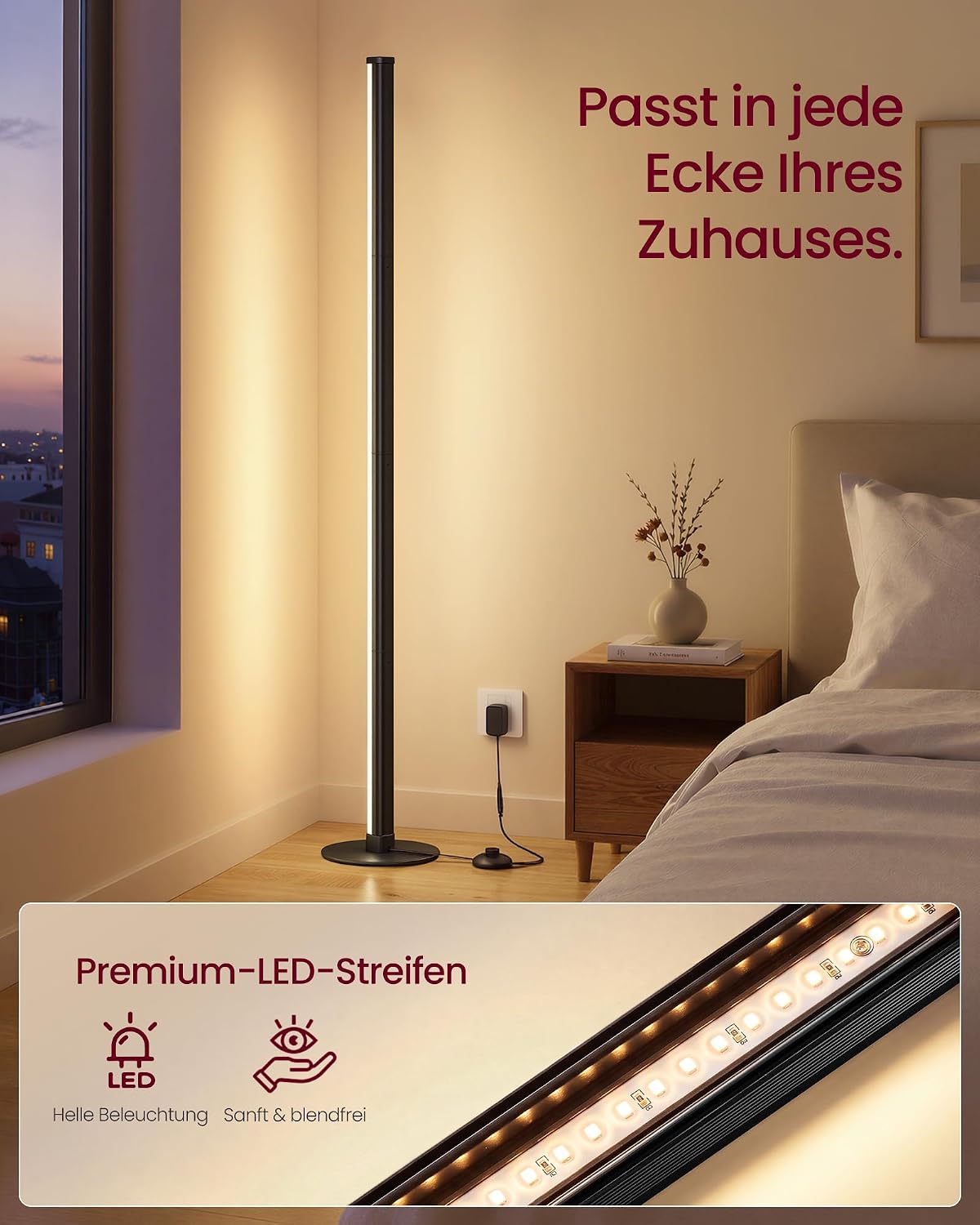 LED-Stehlampe dimmbar – indirektes Stimmungslicht 1200 Lumen – minimalistisches Design