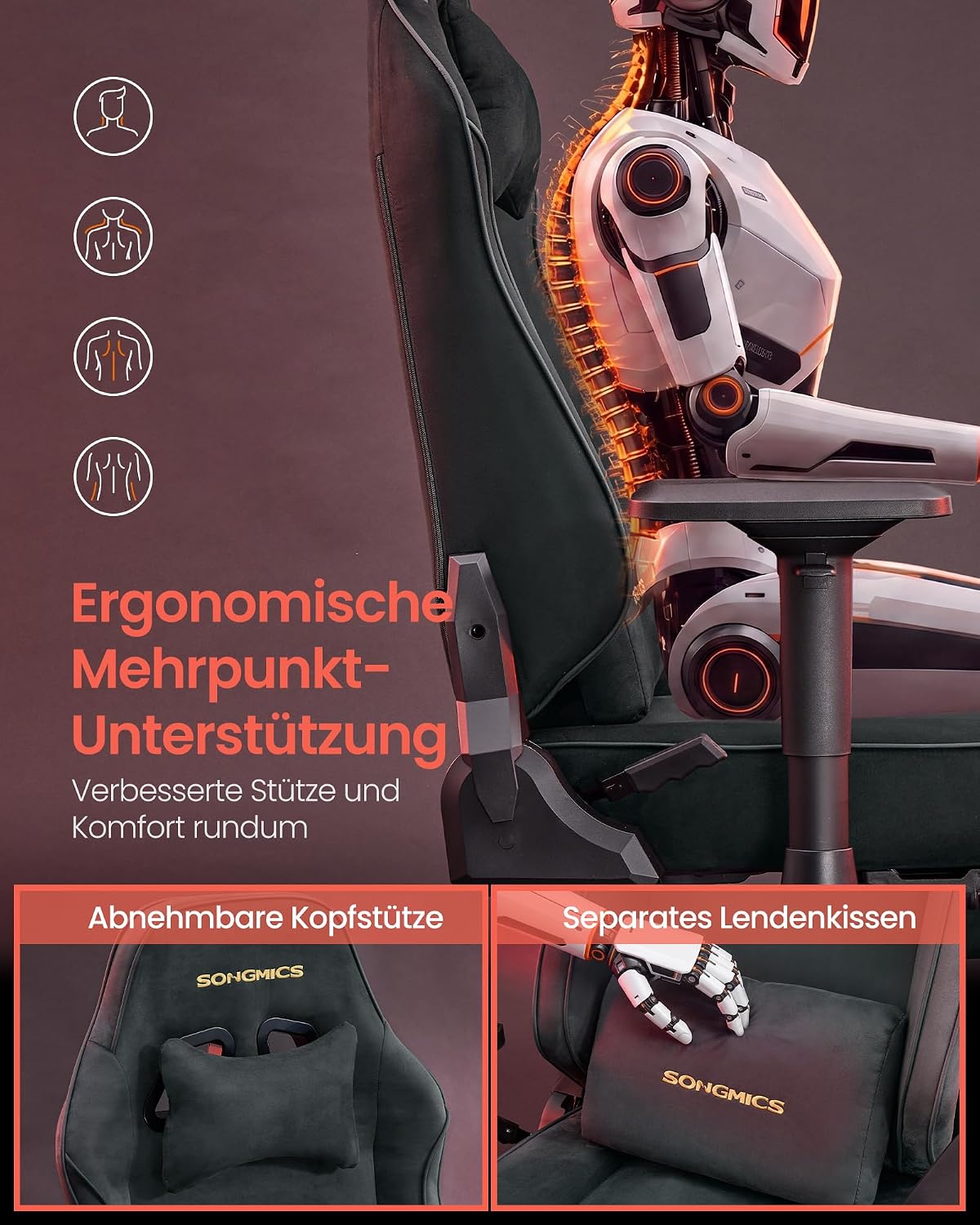 Gaming-Stuhl mit Taschenfederkern und Fußstütze – Kunstwildleder mit 4D-Armlehnen – bis 180 kg
