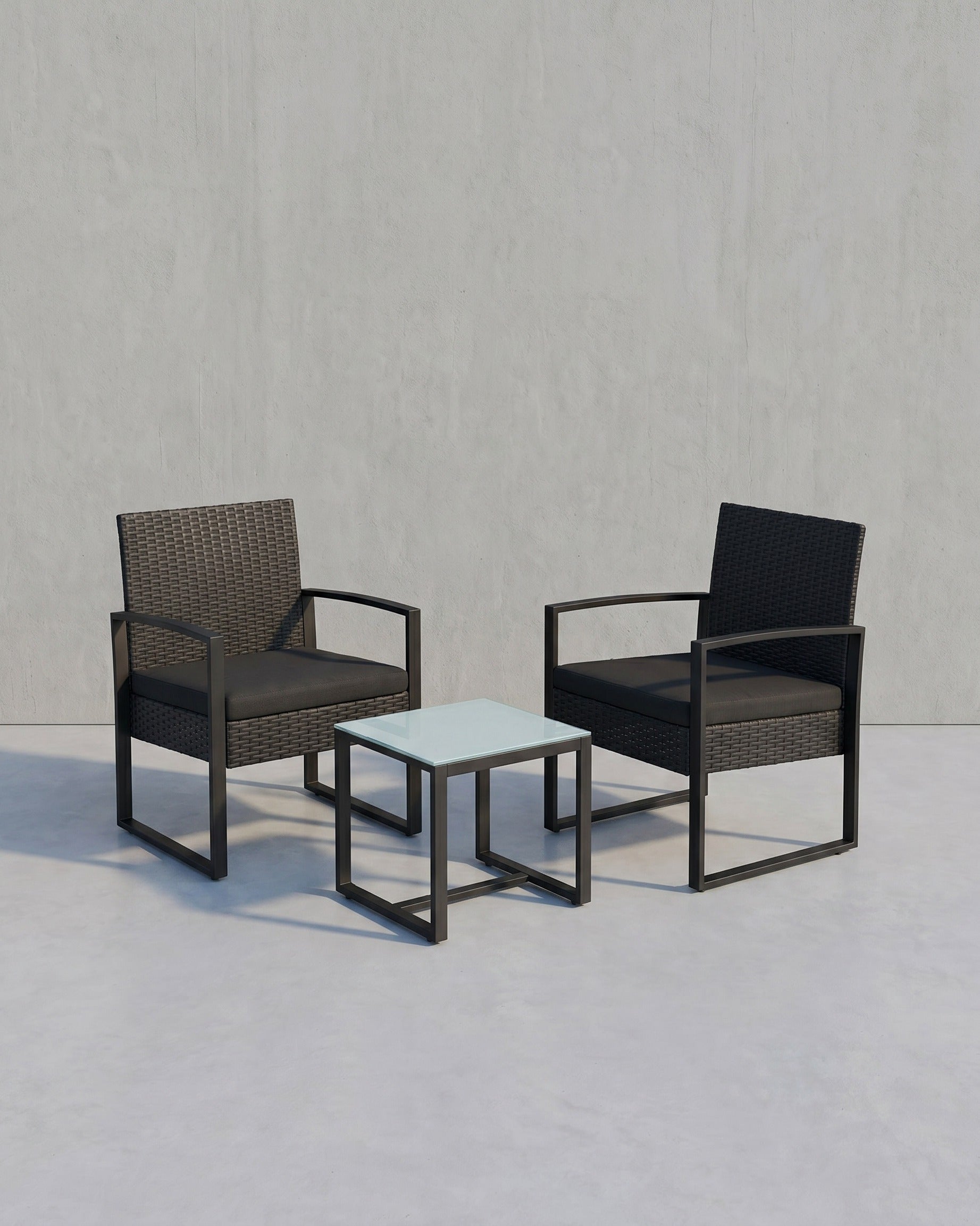 Stilvolles Balkonset in Rattanoptik - Gartenset - Gartenstühle mit Tisch – Schwarz