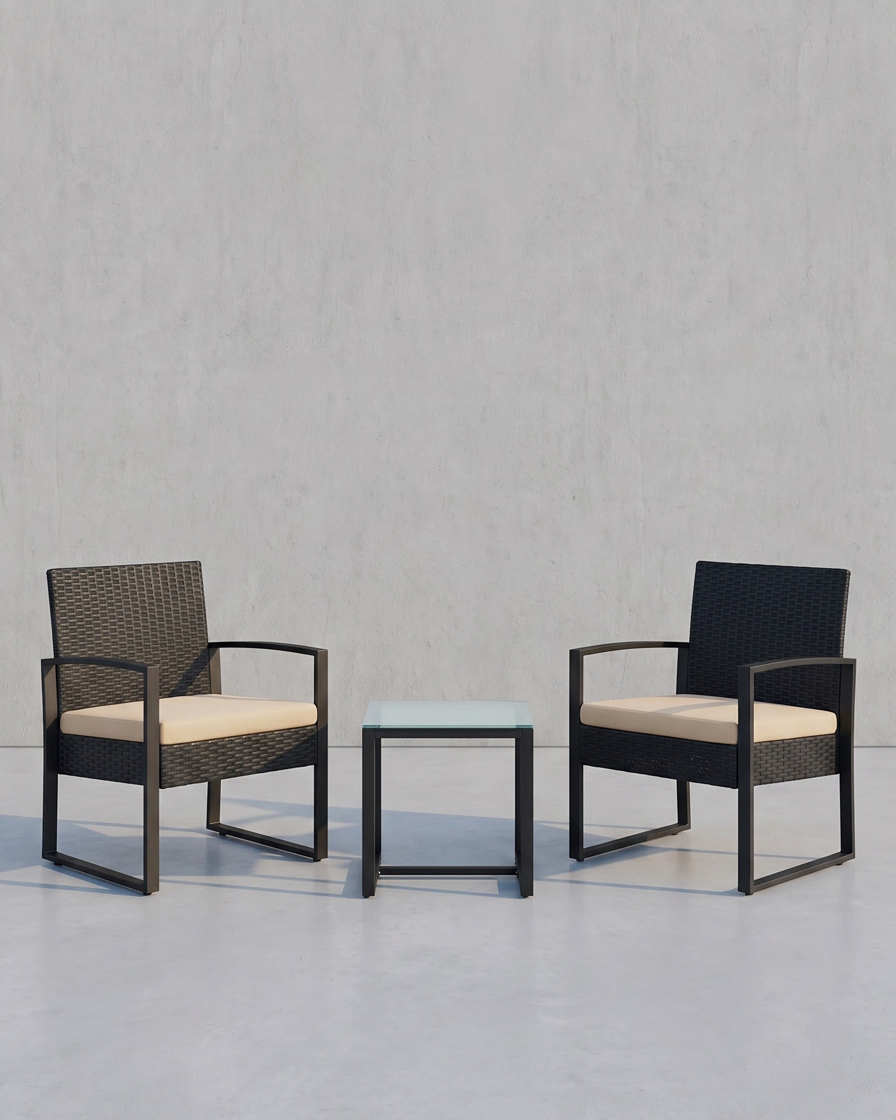 Stilvolles Balkonset in Rattanoptik - Gartenset - Gartenstühle mit Tisch – Beige