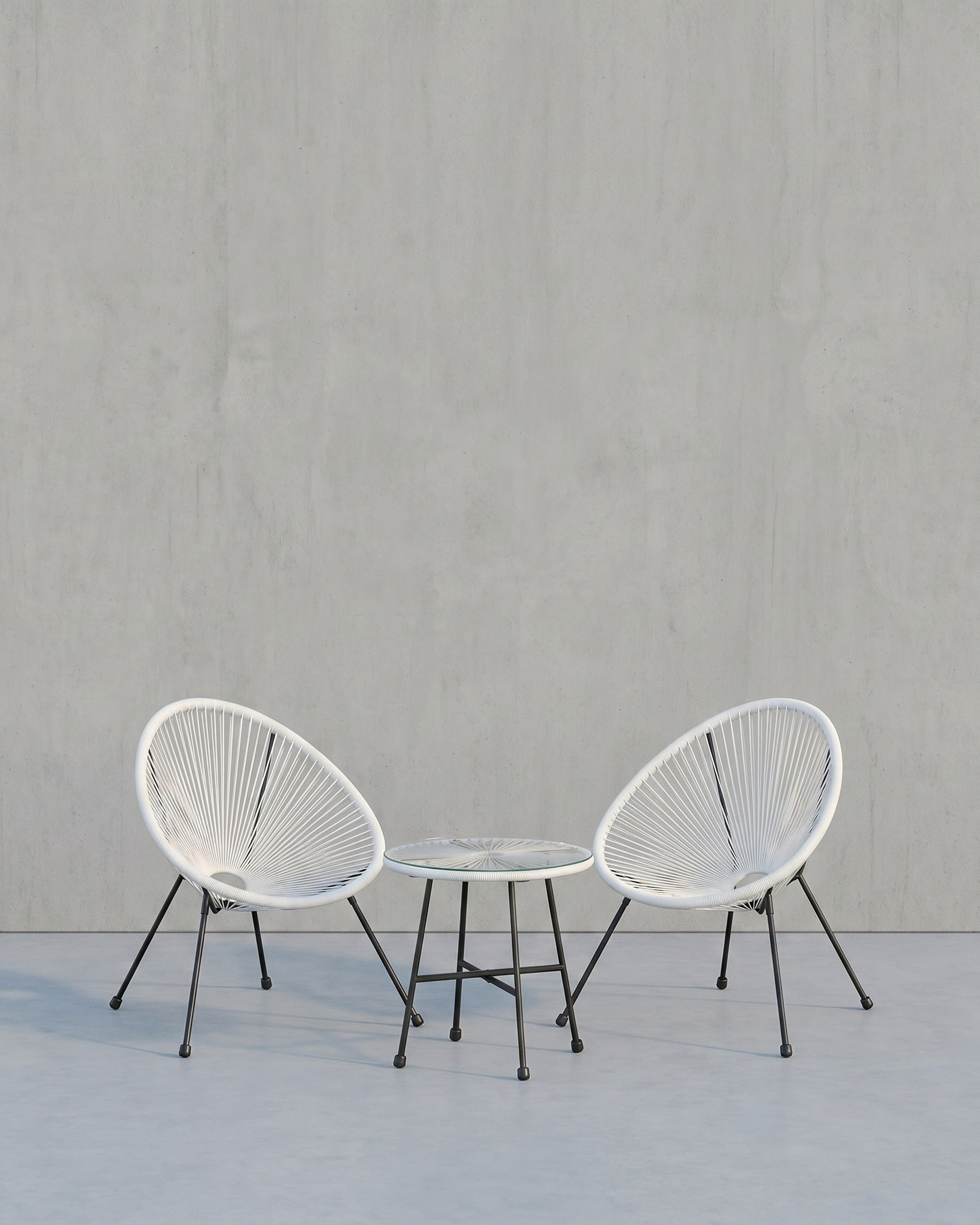 Balkonset - Gartenmöbel 3er Set - Terrassenstühle - Glastischplatte - 2 Stühle – Weiß