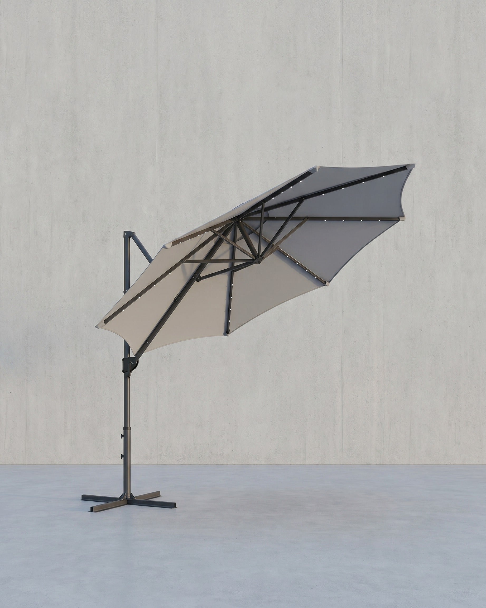 Neigbarer Ampelschirm mit Kurbel - LED-Beleuchtung - Ø 300 cm - 360° drehbar – Grau