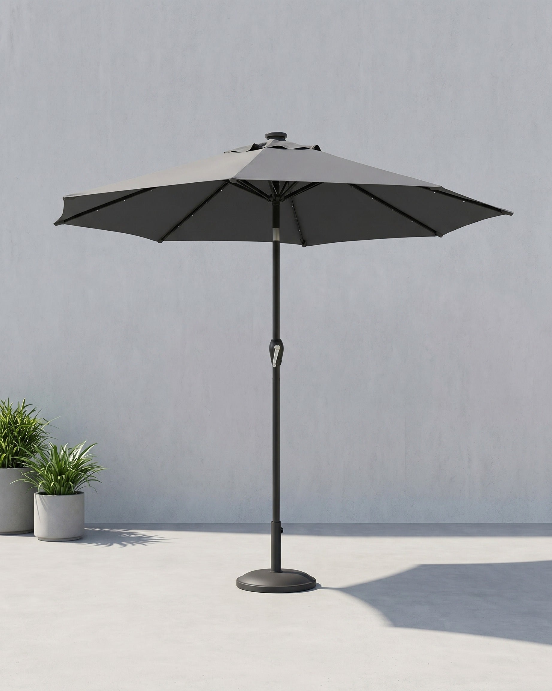Solarbetriebener LED-Sonnenschirm Ø 2,7 oder 3 Meter - Garten-Sonnenschirm mit Neigefunktion – Grau