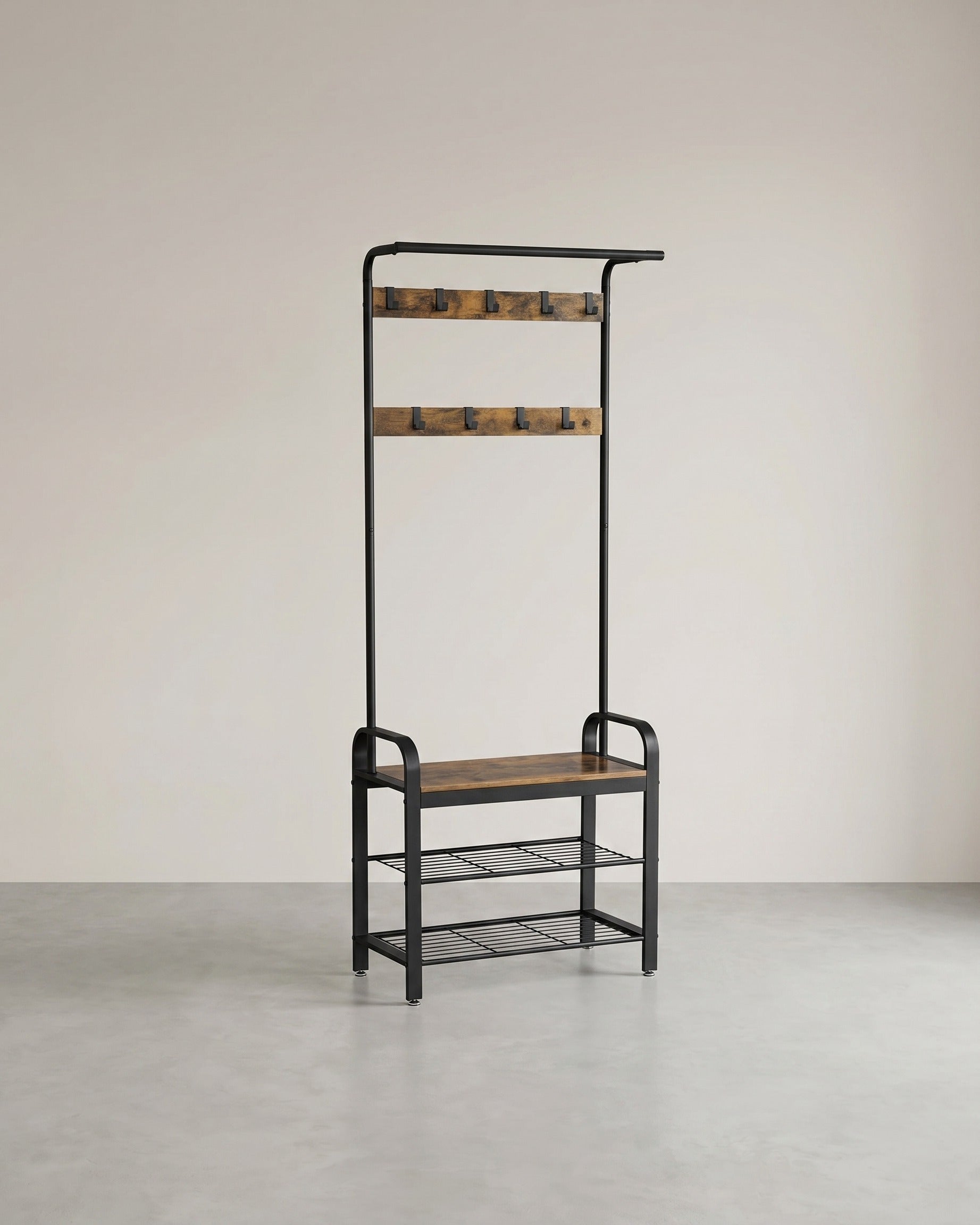 Garderobe mit Schuhregal – Industriedesign – Holz & Metall – Jahrgang