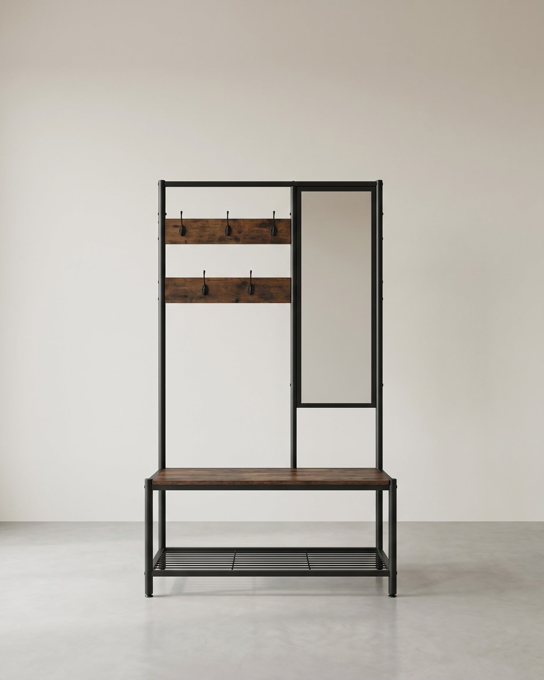 Garderobe mit Schuhablage und Spiegel – 4-in-1 Flurmöbel – Braun