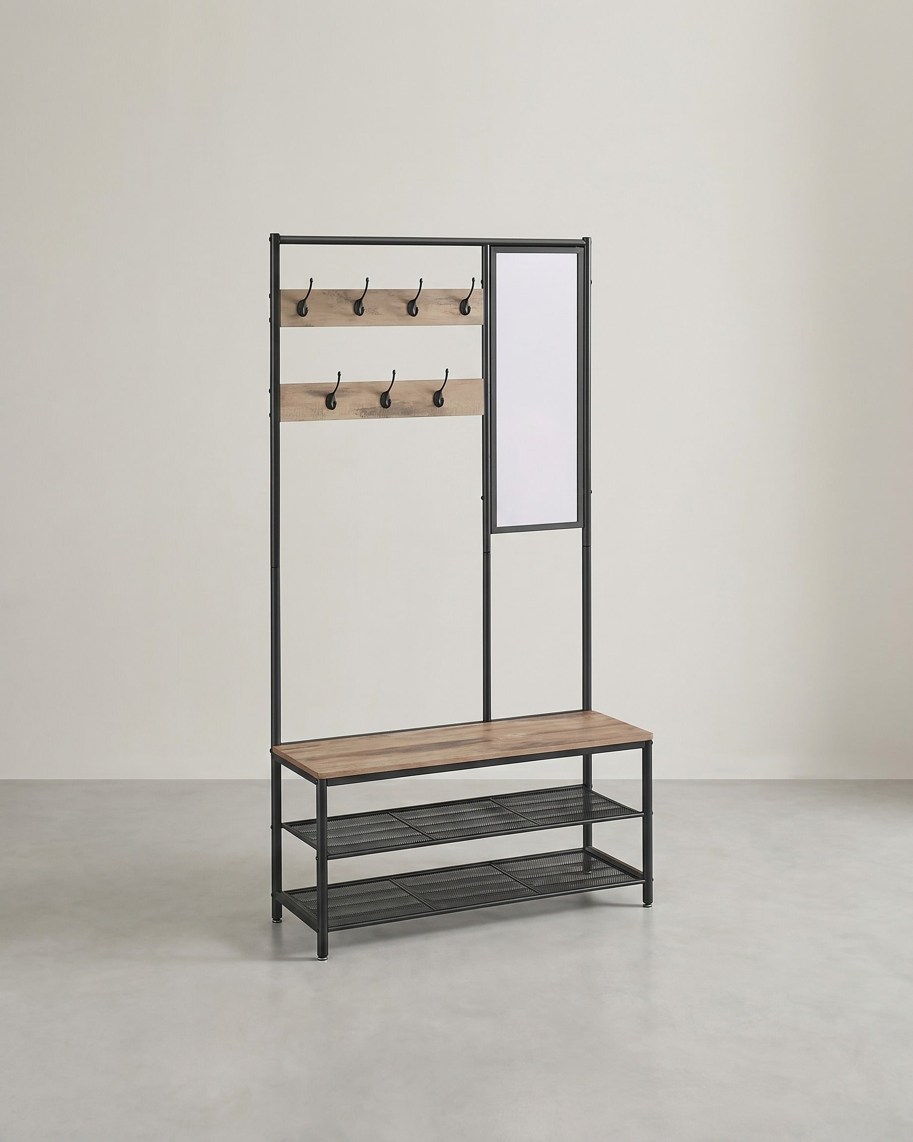 Garderobe mit Schuhablage und Spiegel – 4-in-1 Flurmöbel – Kamelbraun