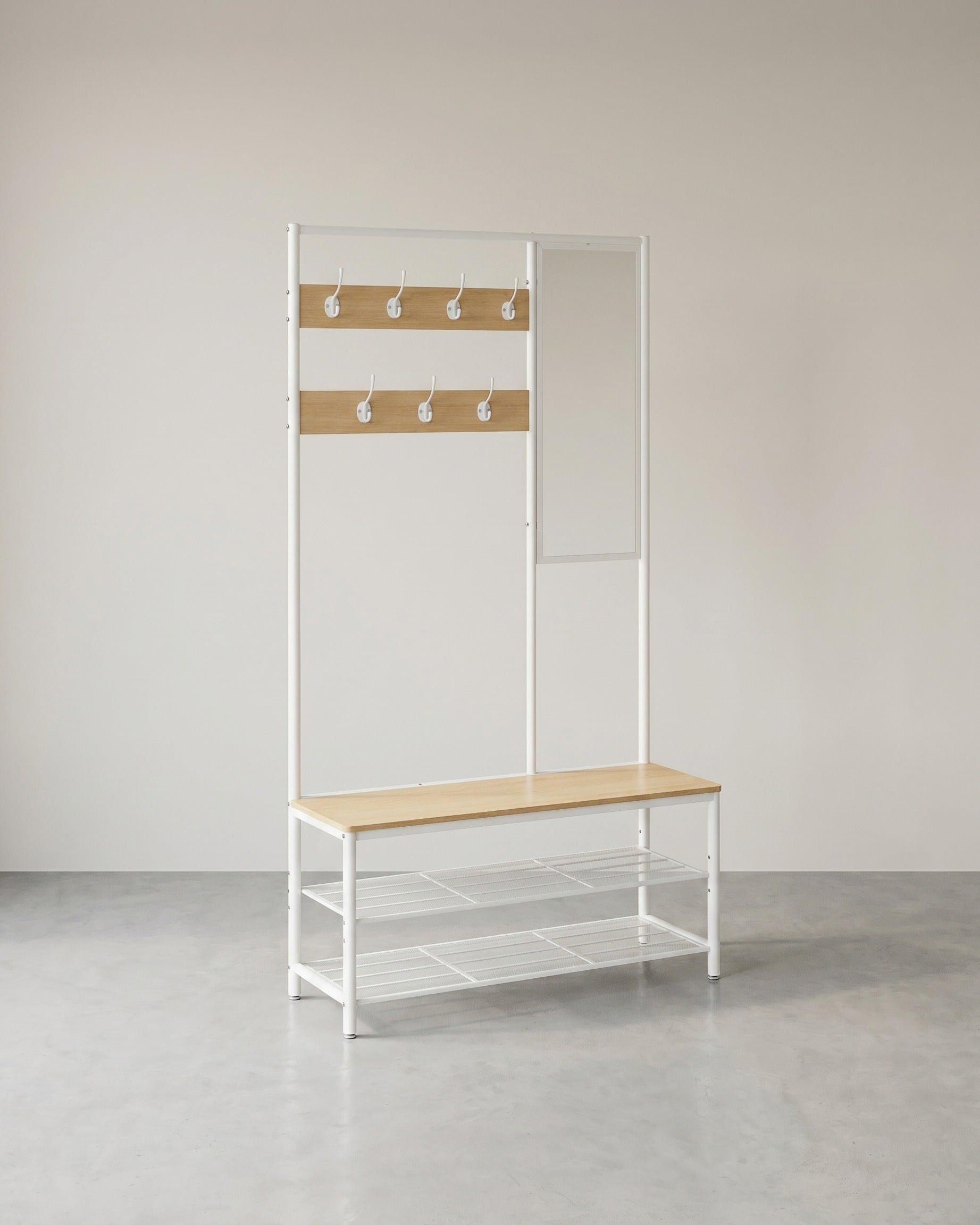 Garderobe mit Schuhablage und Spiegel – 4-in-1 Flurmöbel – Weiß