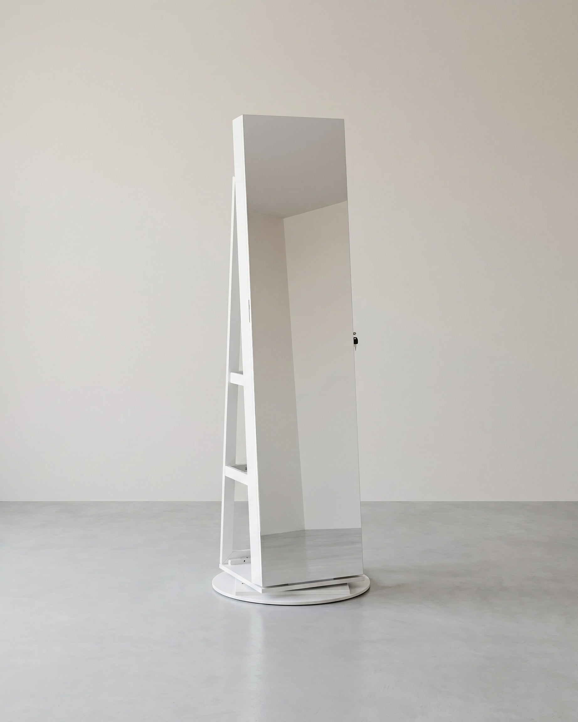 Schmuckschrank mit Spiegel - 360º drehbar - mit Schloss – Weiß / Beige