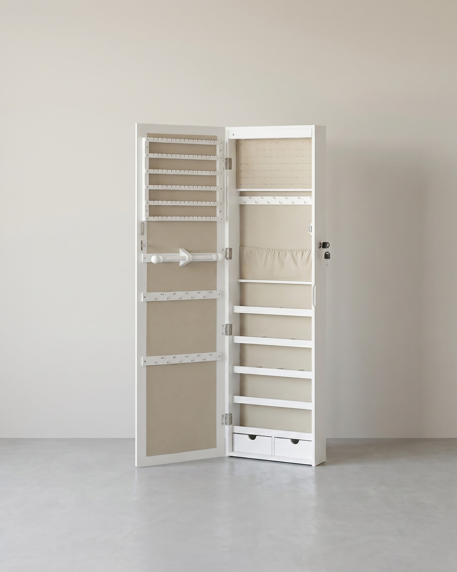 Hängender Schmuckspiegelschrank mit Stauraum – Elegant & Funktional – Weiß