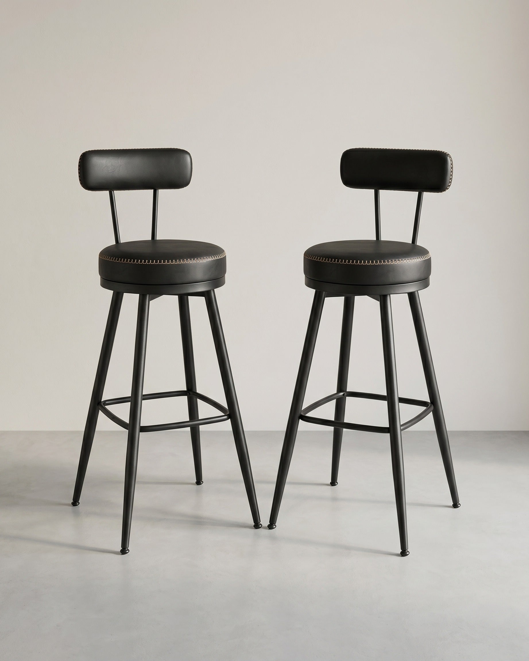 2er Set Barhocker - 360° drehbar - Kunstleder - Industriedesign – Schwarz