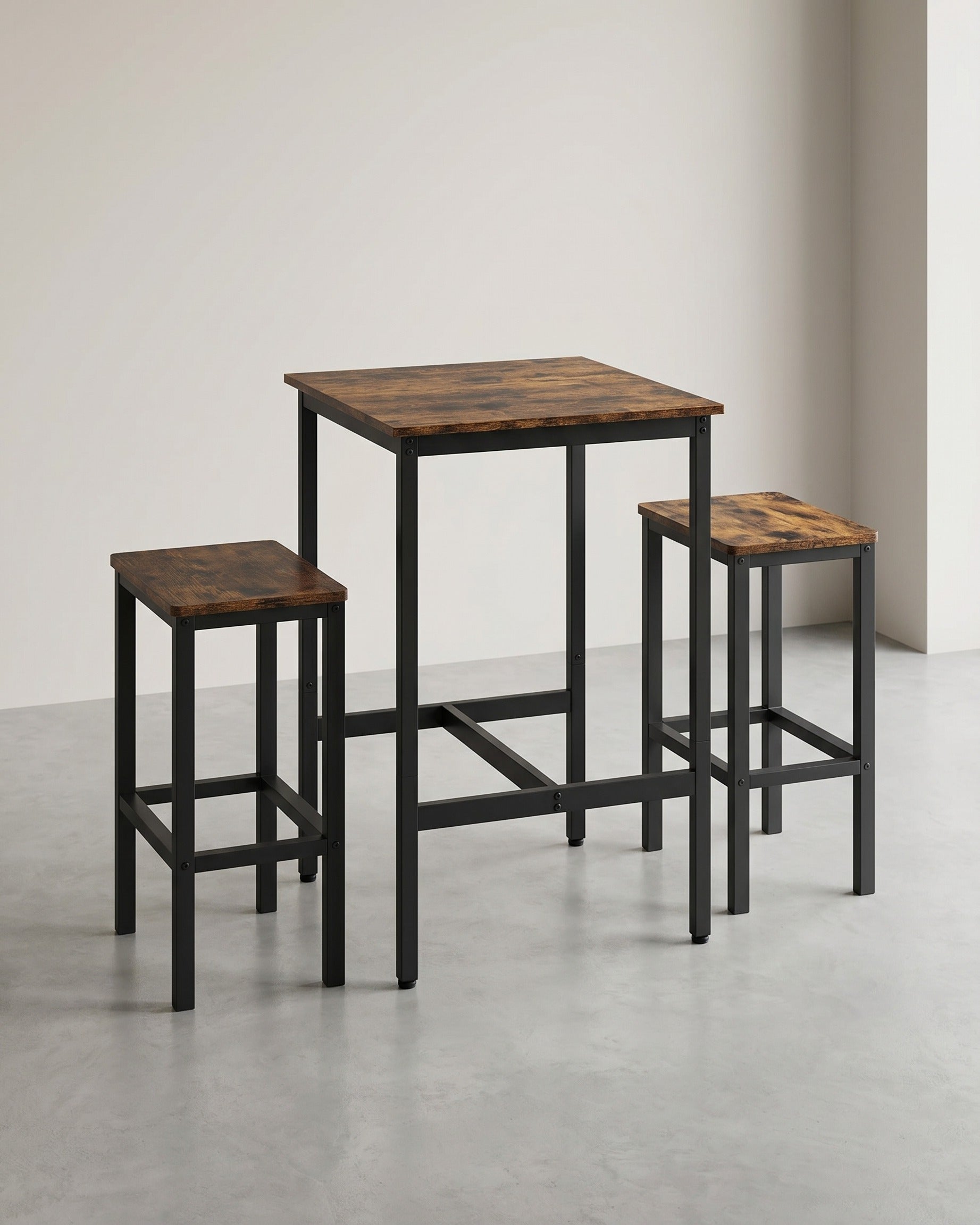 Esstische – Esstisch Mit 2 Stühlen – Kleiner Küchentisch 60 x 60 x 90 cm – Barhocker 30 x 40 x 65 cm – Industrielles Design