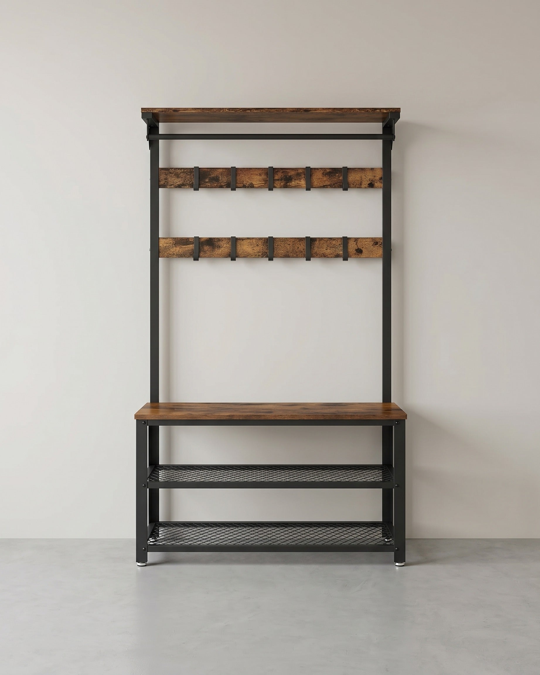 Wandgarderobe und Schuhbank-Set – Industriedesign – Platzsparende Flurlösung