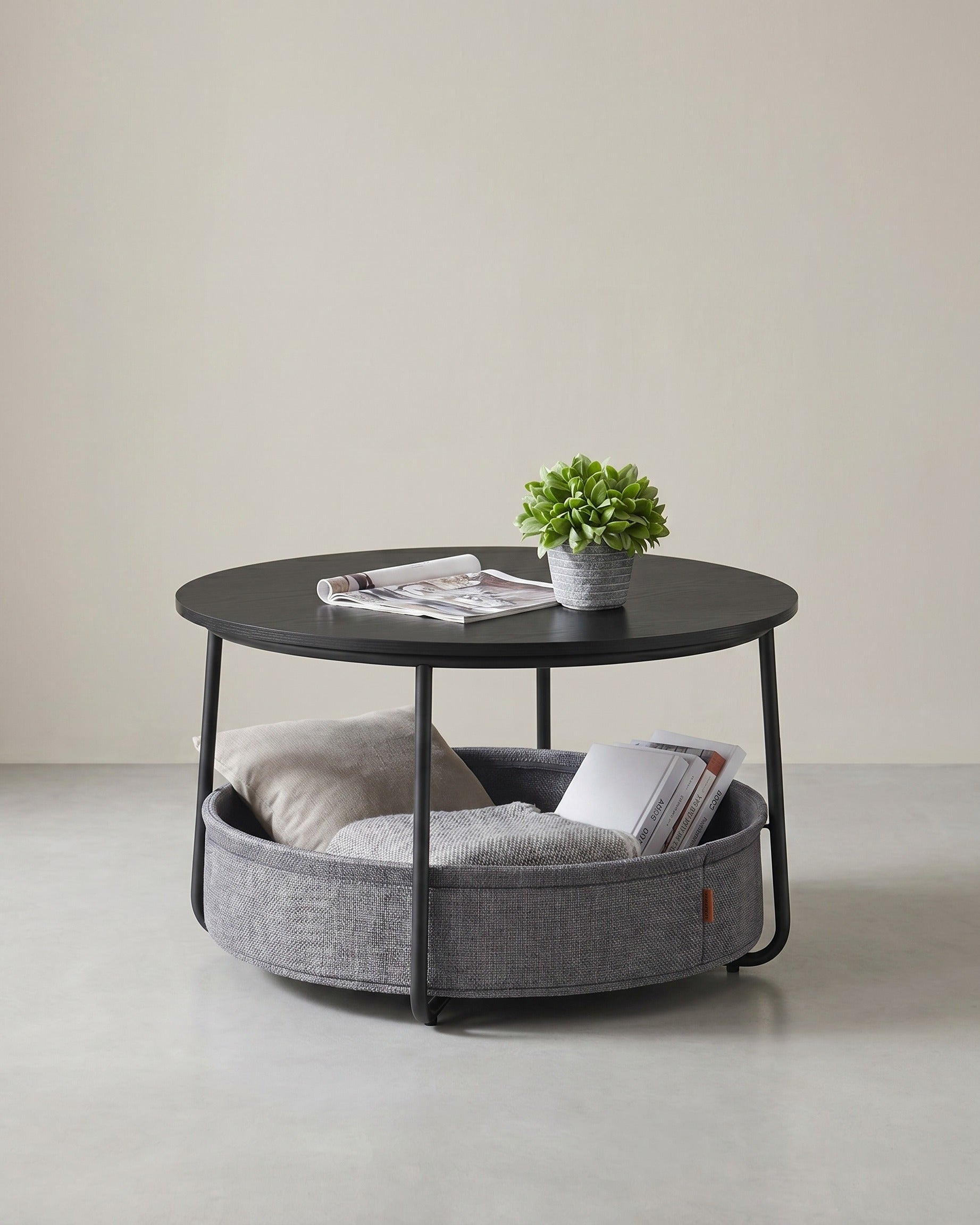 Runder Couchtisch mit Ablagekorb - Stilvoll und praktisch - 75 cm – Schwarz