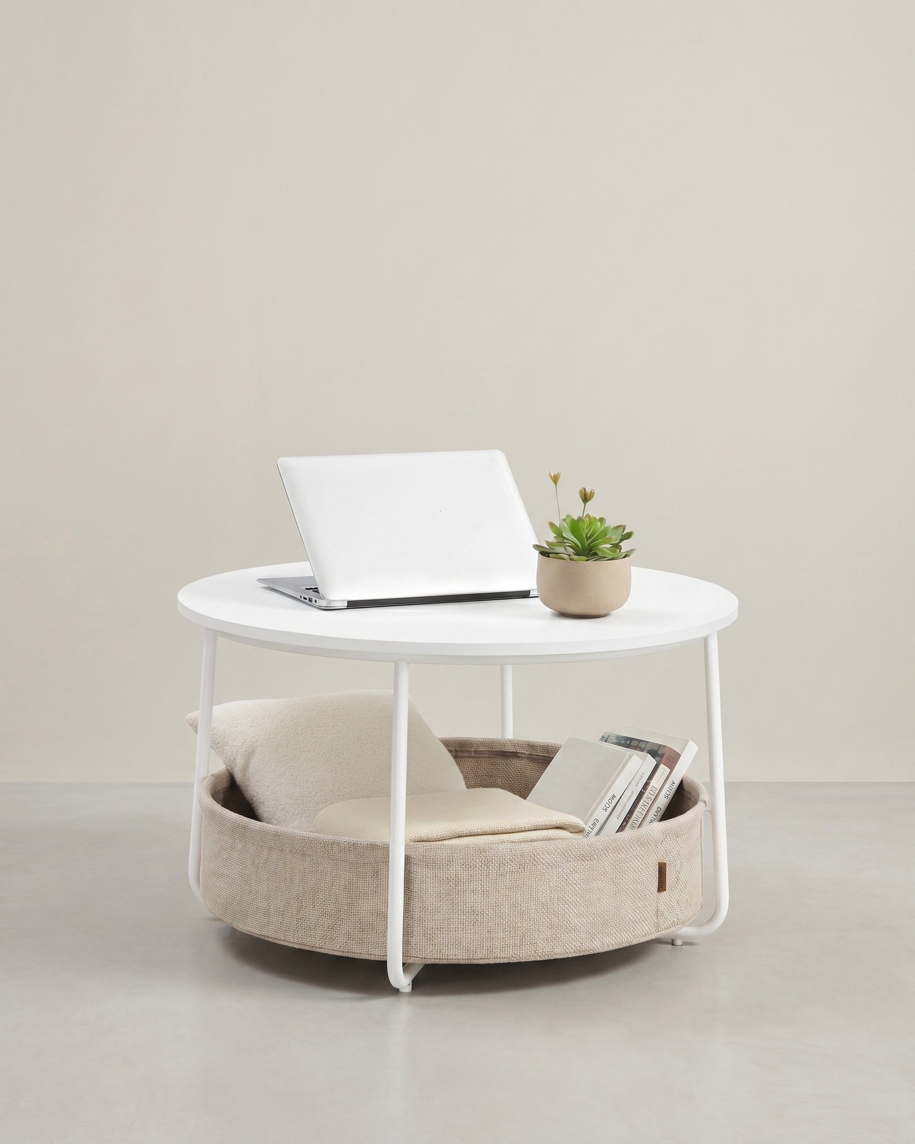 Runder Couchtisch mit Ablagekorb - Stilvoll und praktisch - 75 cm – Weiß