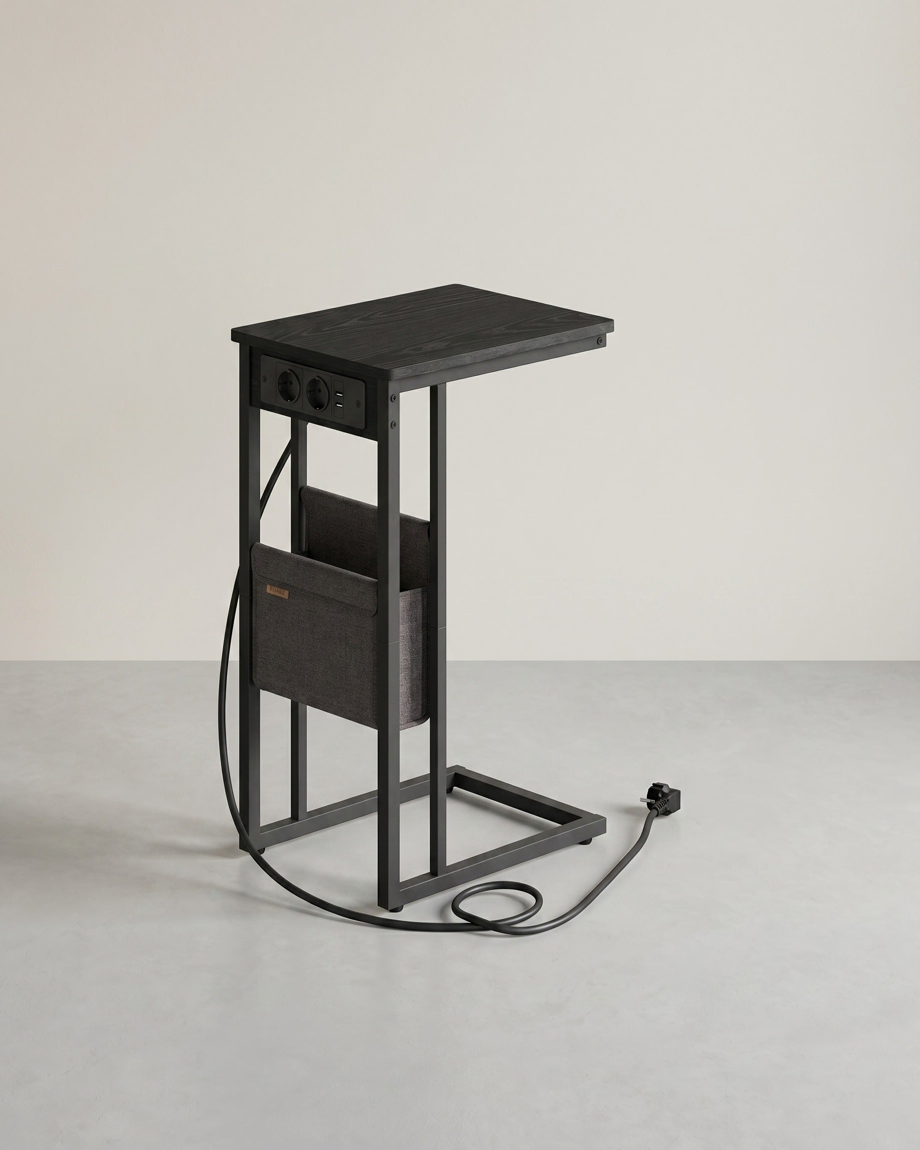 Beistelltisch mit Steckdose - Laptoptisch - C-Form – Schwarz