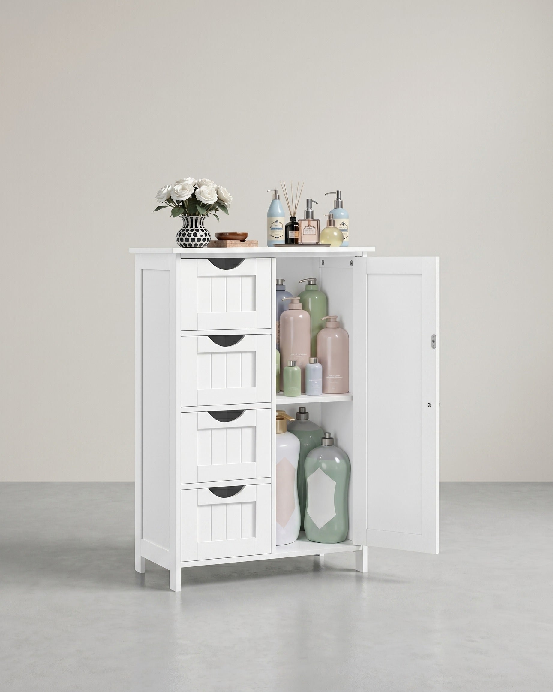 Badezimmerschrank - Kommode - Aufbewahrungsschrank mit Tür und Schubladen - 55 x 30 x 82 cm – Weiß