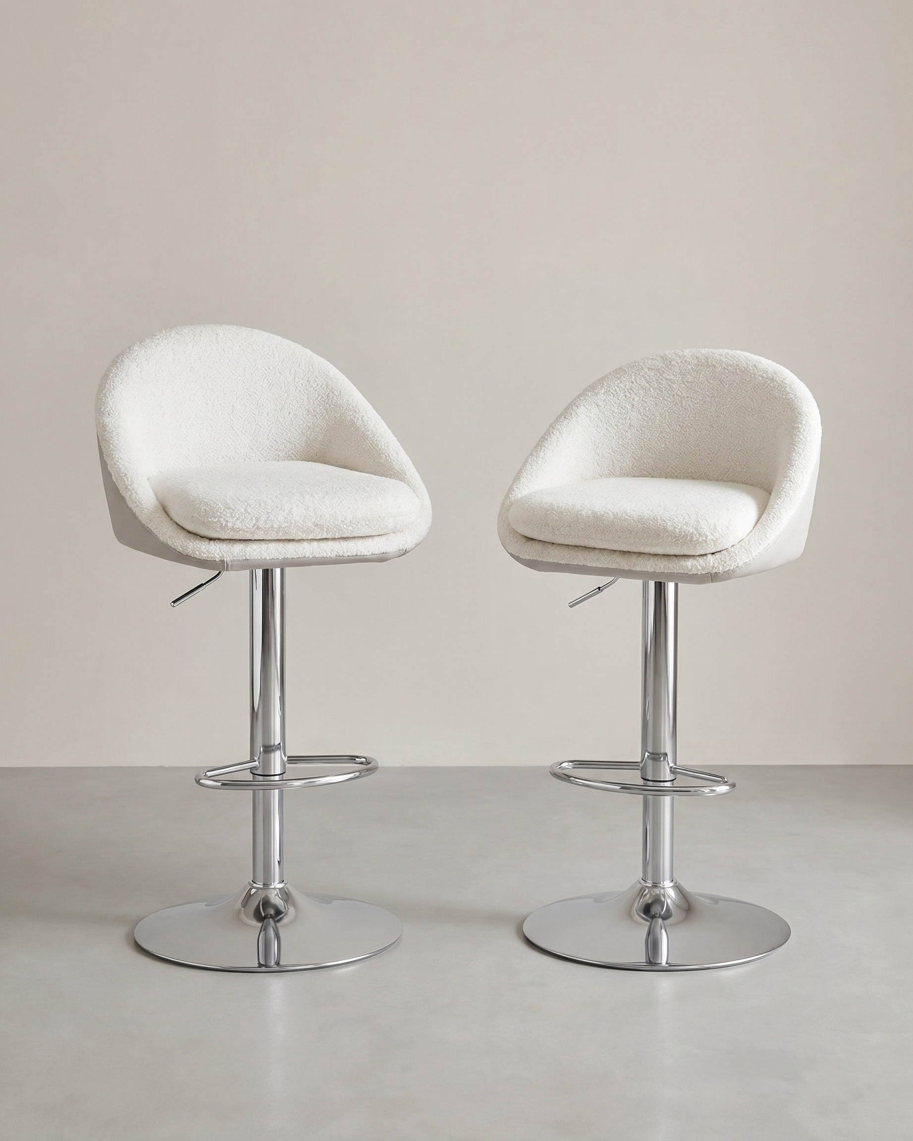 2er-Set Luxus-Barhocker – Bouclé – Samt – Verstellbar – Cremeweiß - Bouclé