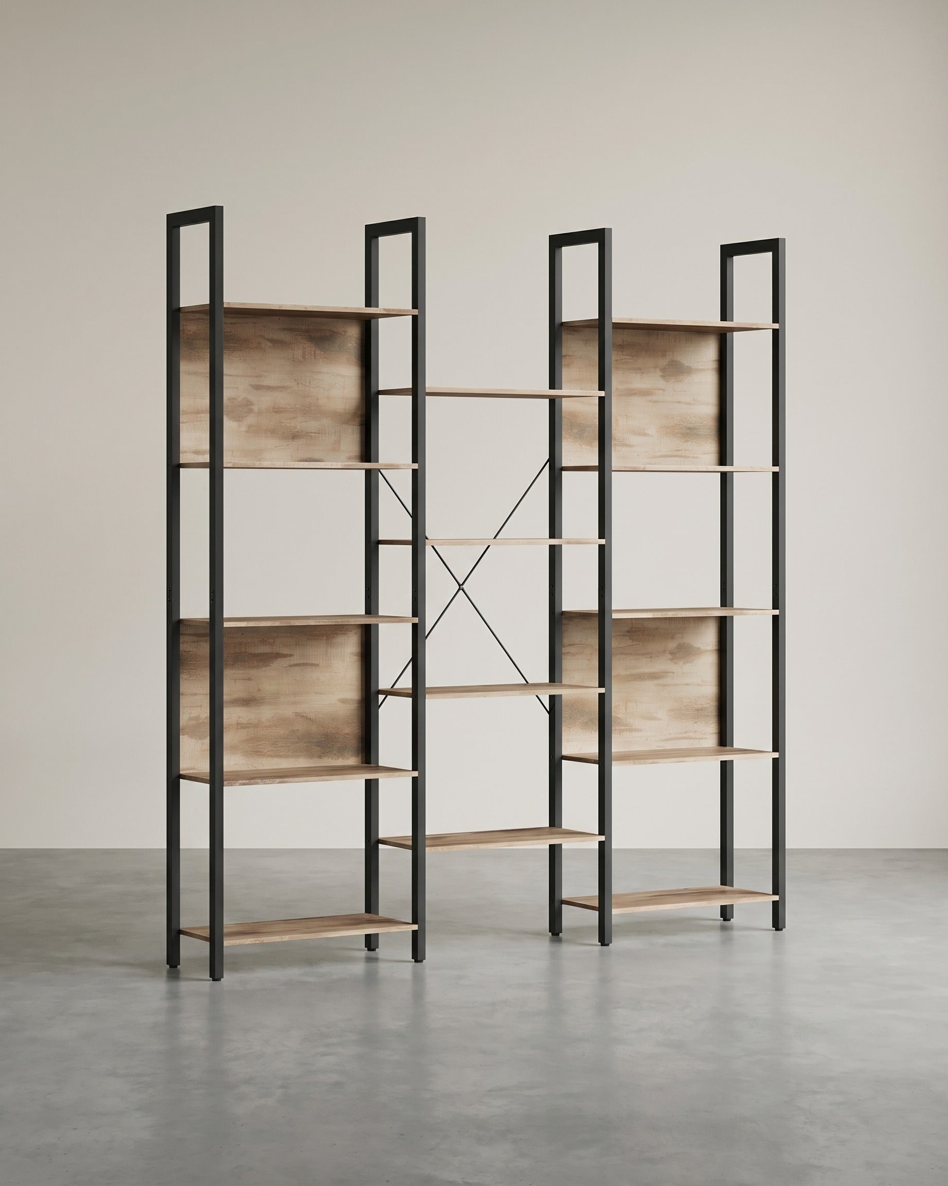 Industrielles Bücherregal - Leiterregal - 14 Regalböden - Stabiler Metallrahmen – Karamell