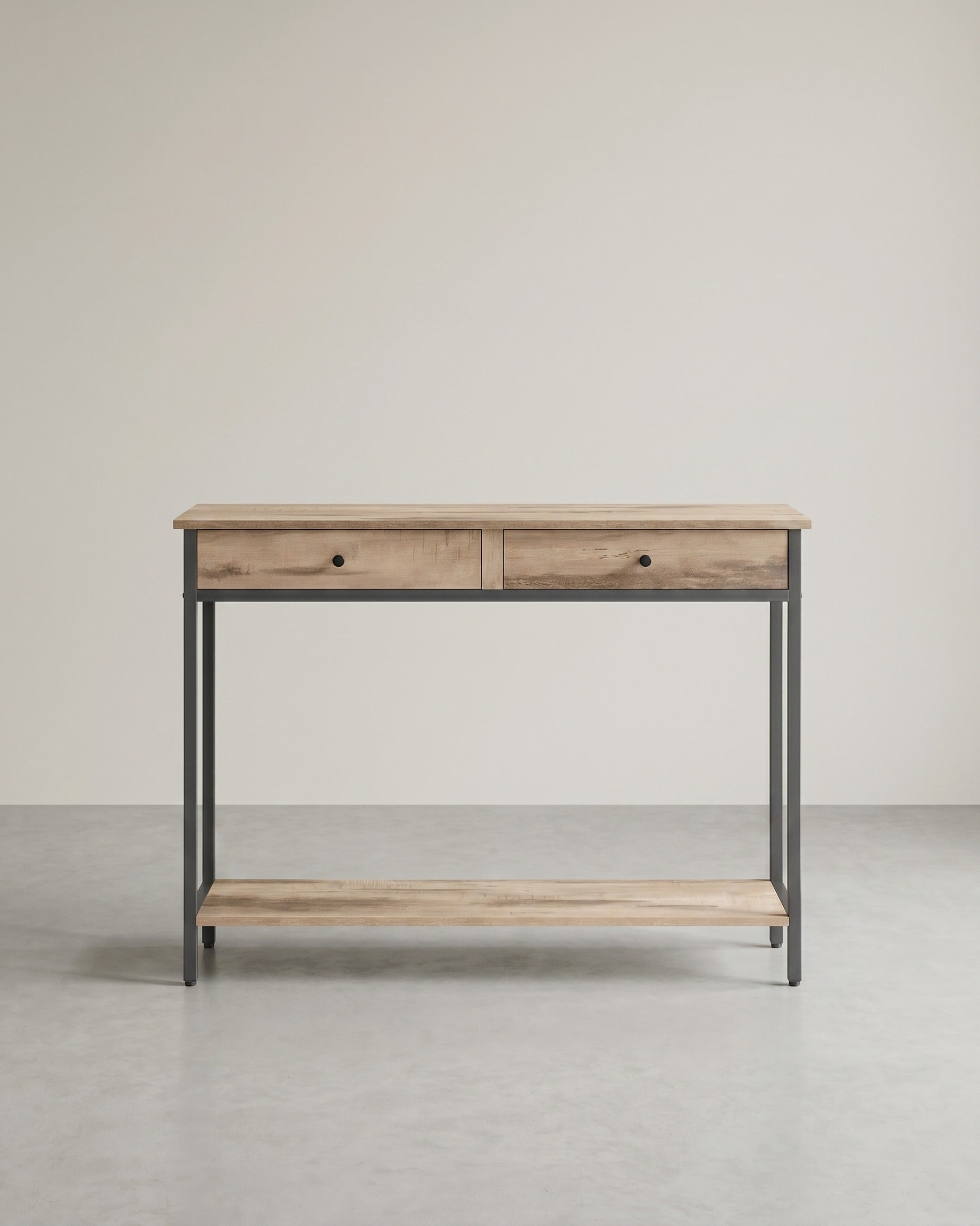 Konsolentisch mit Schubladen – Industriedesign – 100 cm breit – Vintage-Braun und Schwarzstahl – Karamellbraun