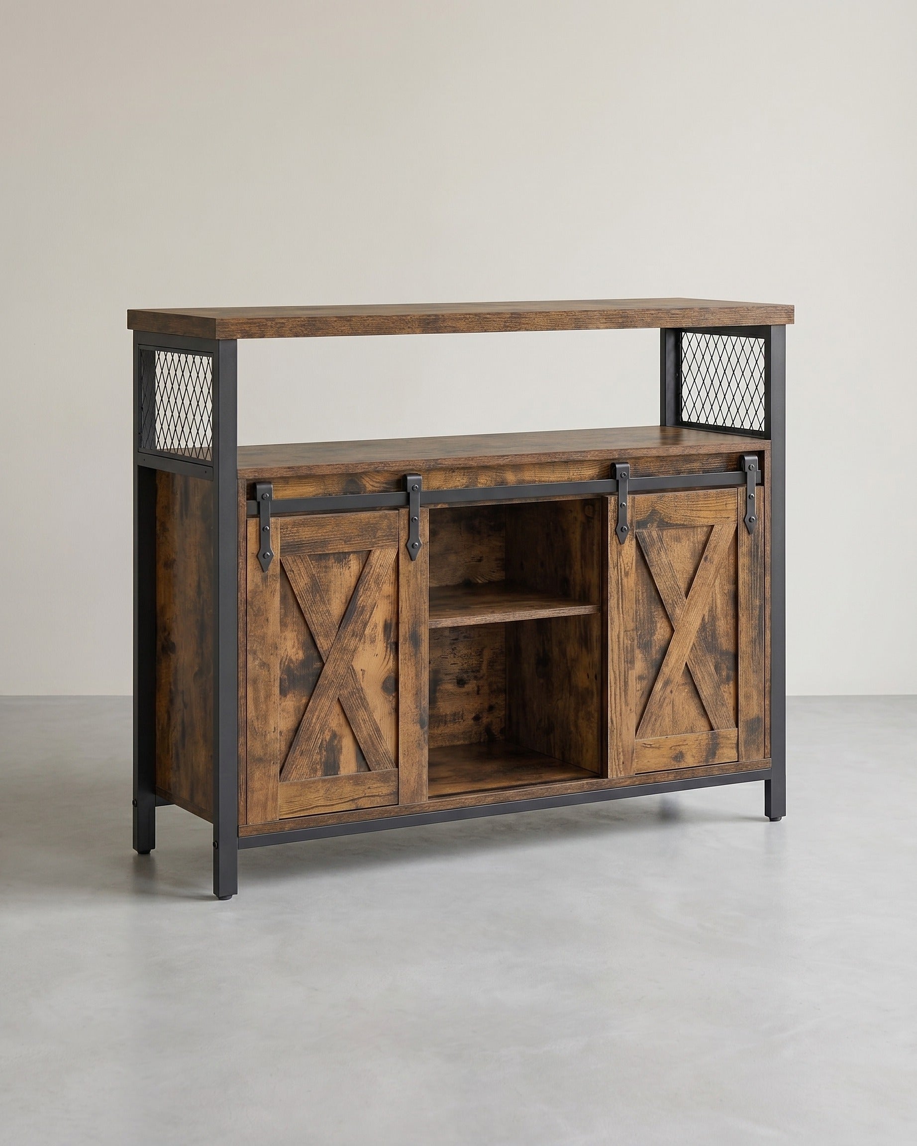 Sideboard mit Schiebetüren - Schrank 100 cm breit - Vintage Braun und Schwarz – Braun