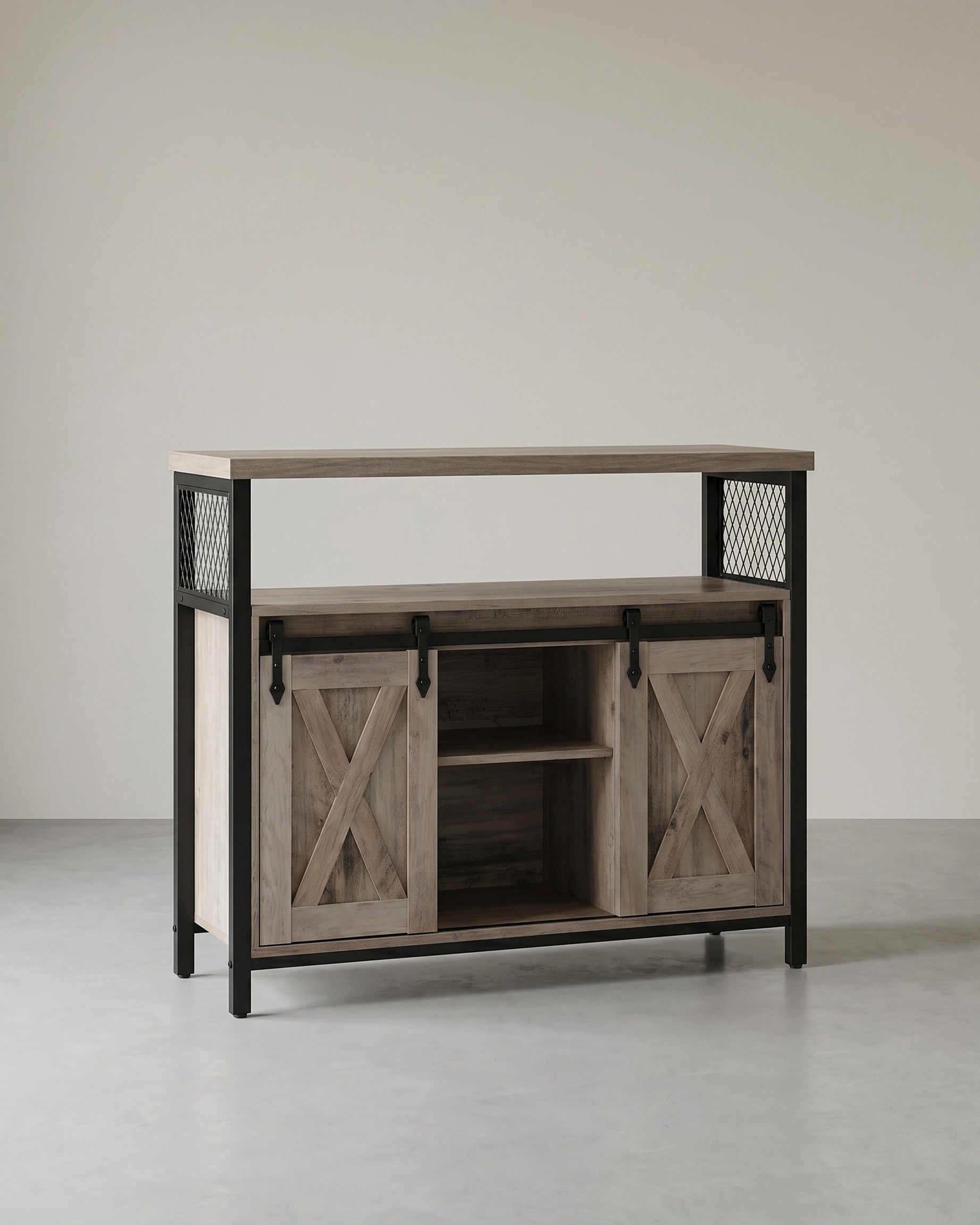 Sideboard mit Schiebetüren - Schrank 100 cm breit - Vintage Braun und Schwarz – Grau