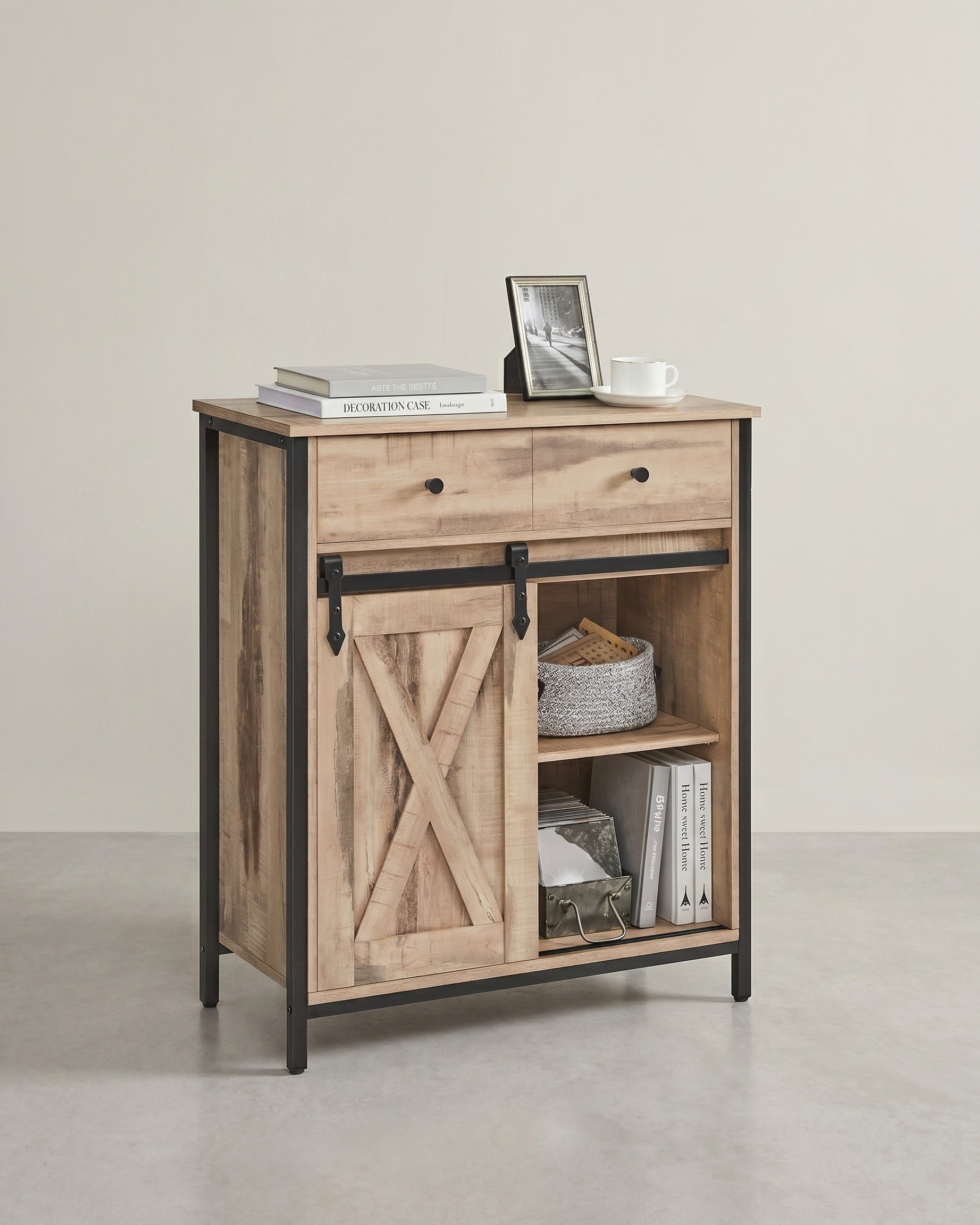 Industrielles Sideboard mit Schiebetür – 70 x 30 x 80 cm – Eiche braun