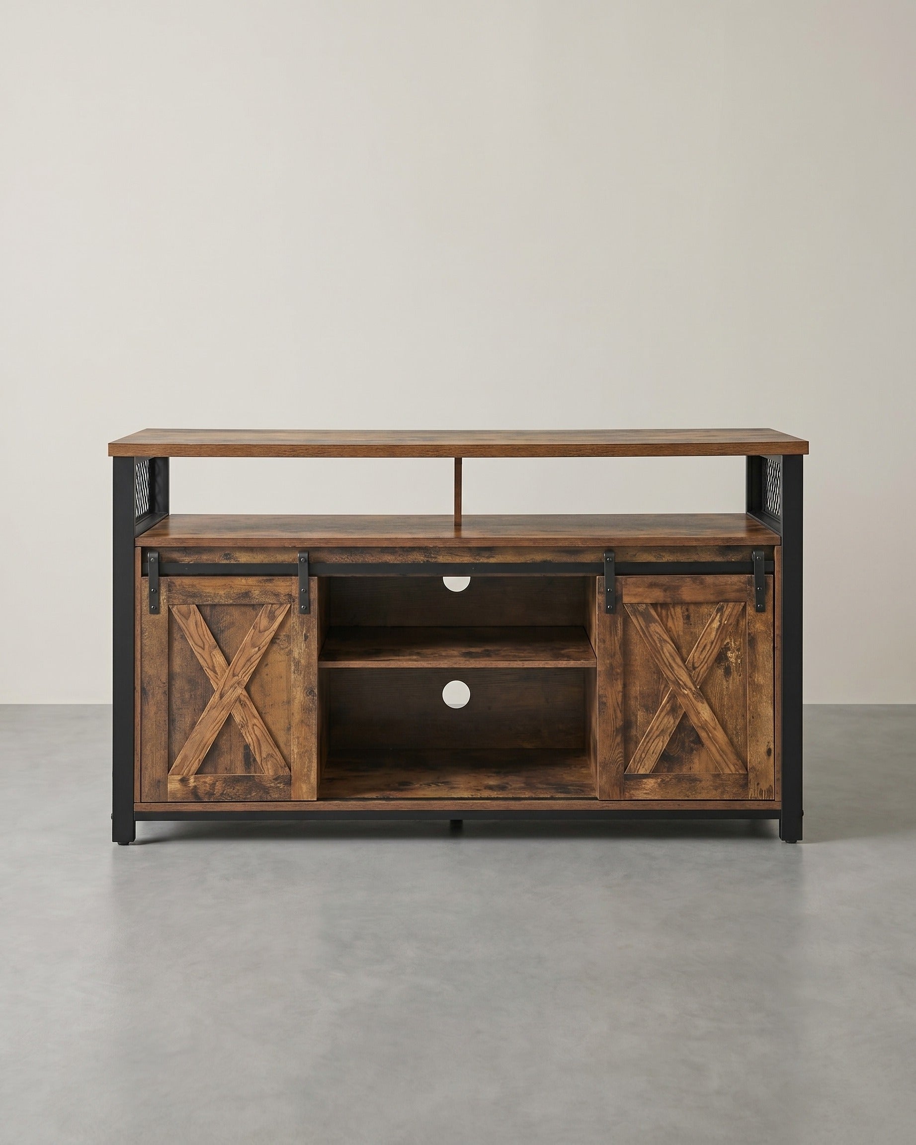 Country-TV-Schrank mit Scheunentüren – Stabiles & geräumiges Design – Braun