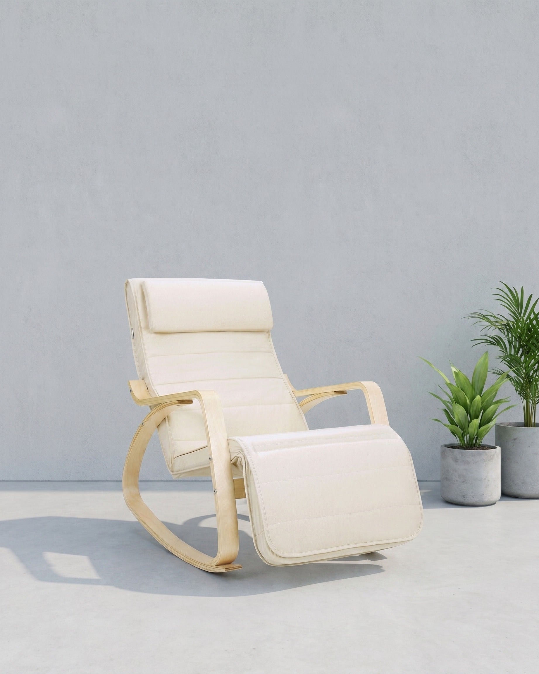 Schaukelstuhl mit verstellbarer Fußstütze - Sitzstuhl Belastbar bis 150 kg – Beige