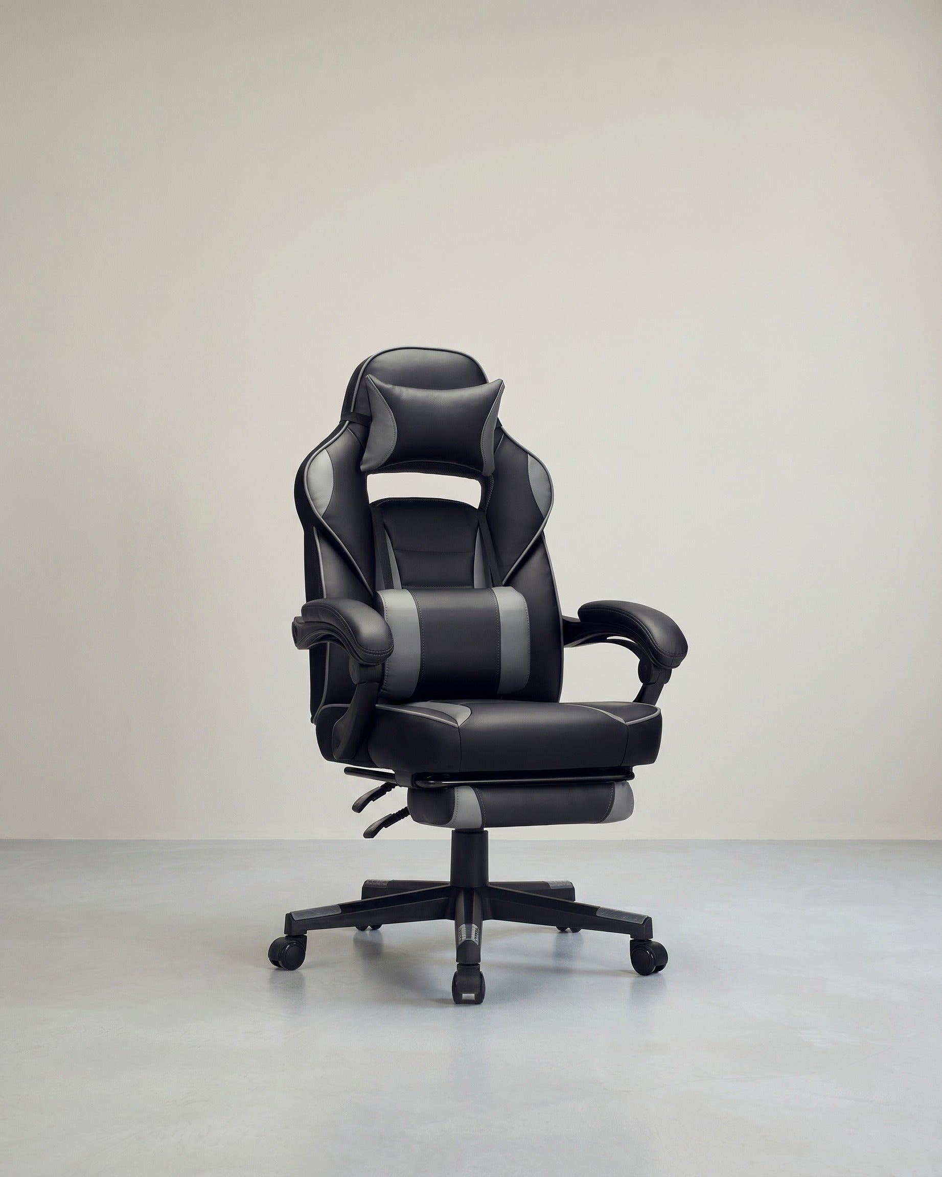 Gaming-Stuhl – Ergonomischer Gaming-Stuhl – Verstellbarer Bürostuhl – Kopfstütze und Fußstütze – Grau