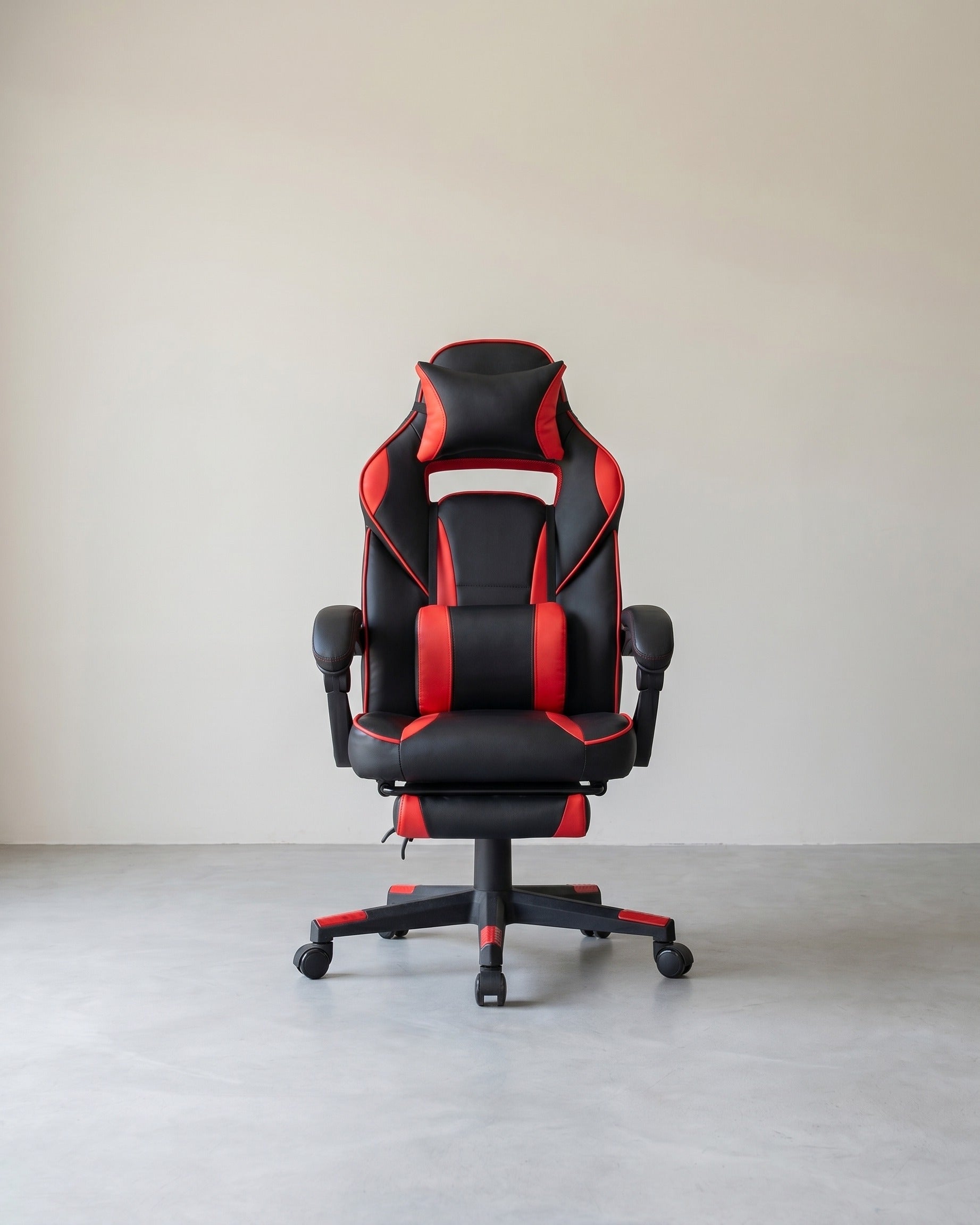 Gaming-Stuhl – Ergonomischer Gaming-Stuhl – Verstellbarer Bürostuhl – Kopfstütze und Fußstütze – Rot