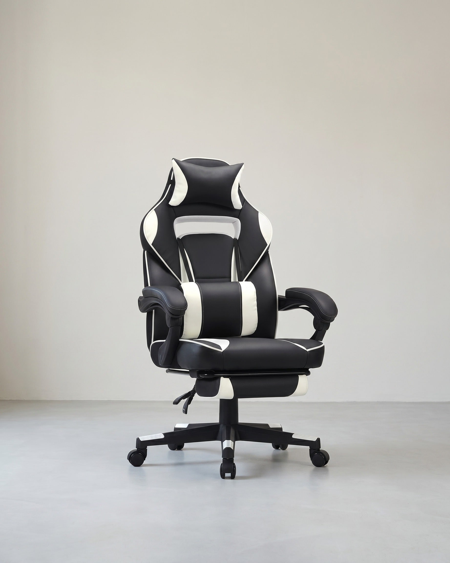 Gaming-Stuhl – Ergonomischer Gaming-Stuhl – Verstellbarer Bürostuhl – Kopfstütze und Fußstütze – Weiß