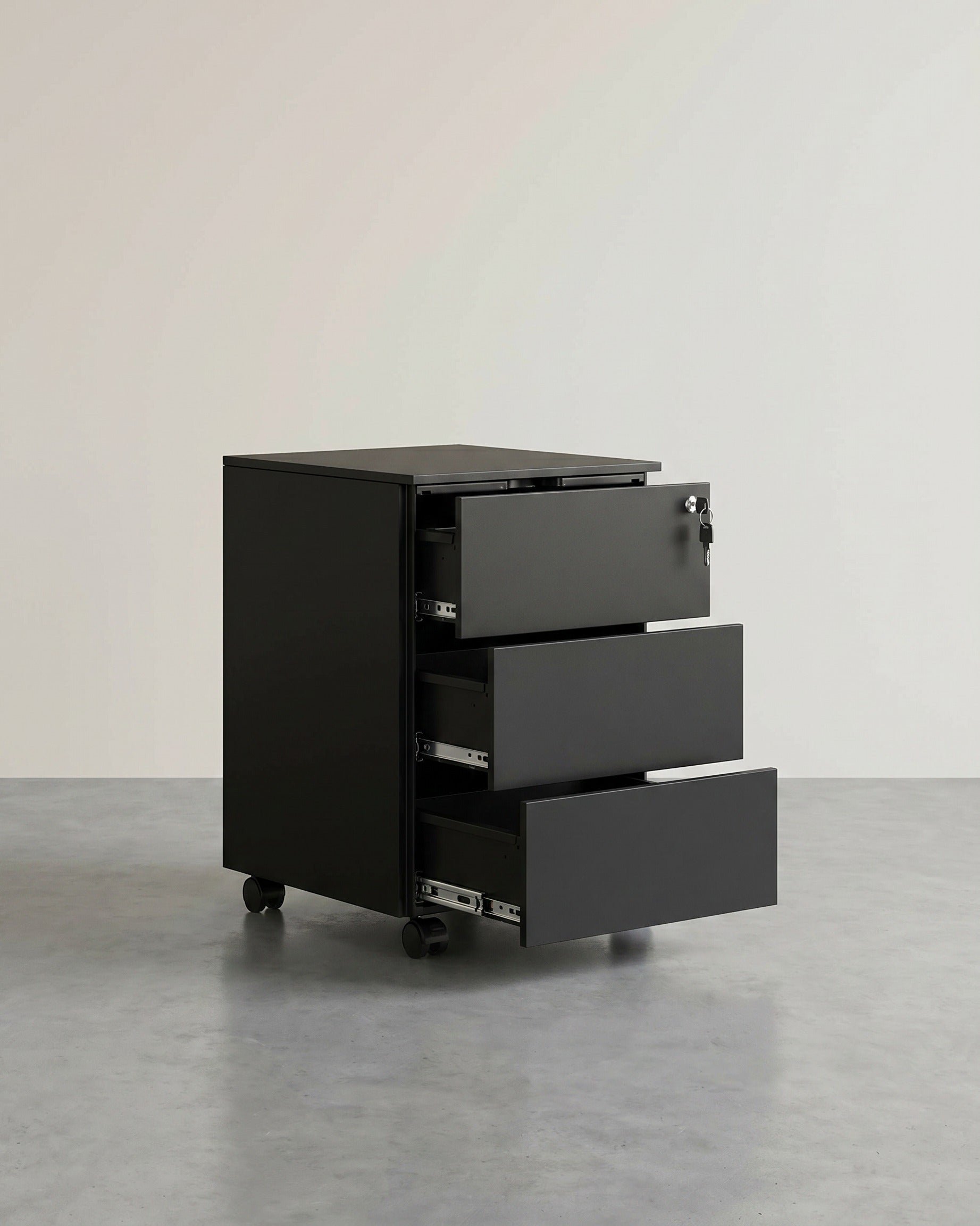 Metallschubladenschrank mit 3 Schubladen – Kompakter Büroschrank auf Rollen – Robustes und sicheres Design – Mattschwarz